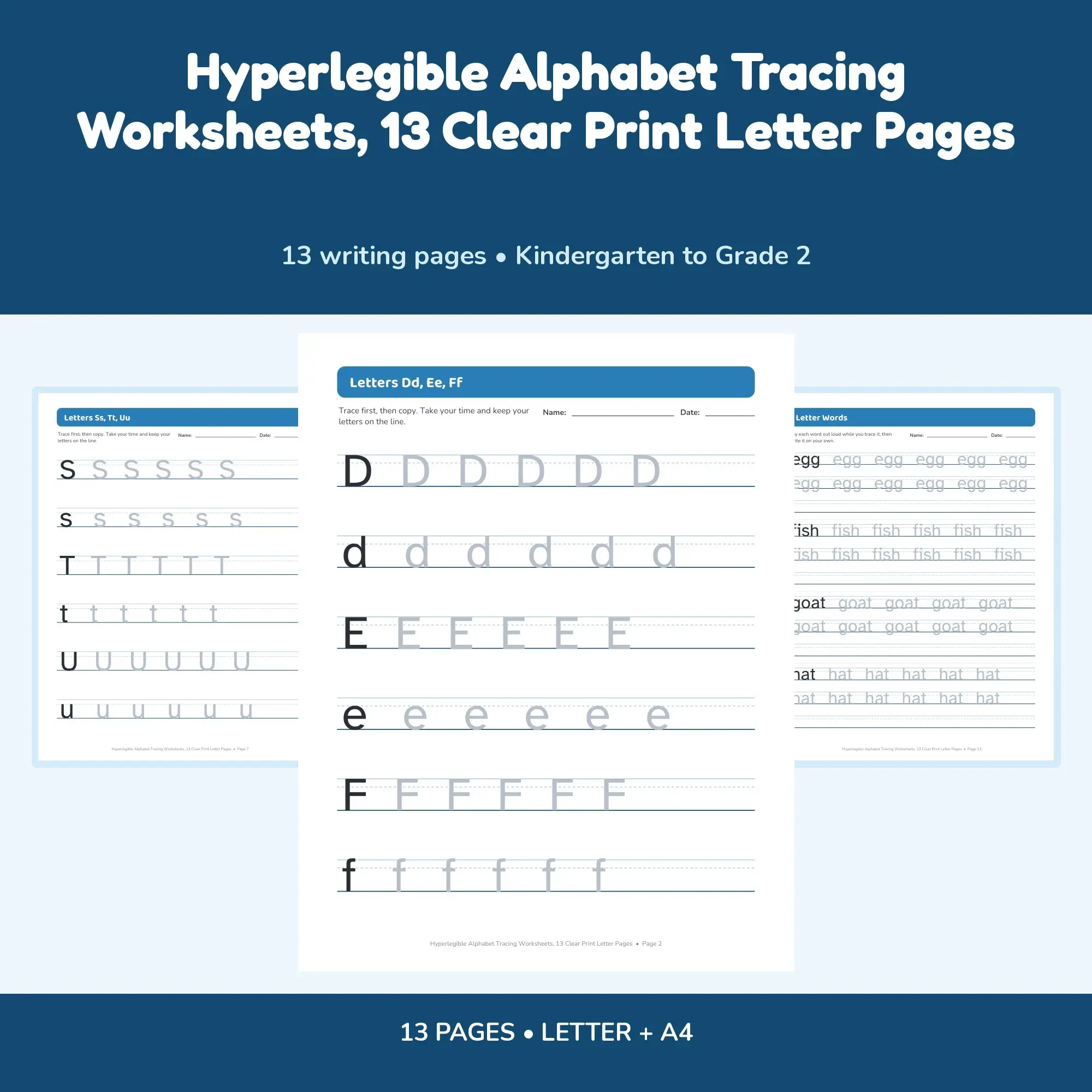 Hyperlegible Alphabet Tracing Worksheets, 13 Clear Print Letter Pages preview