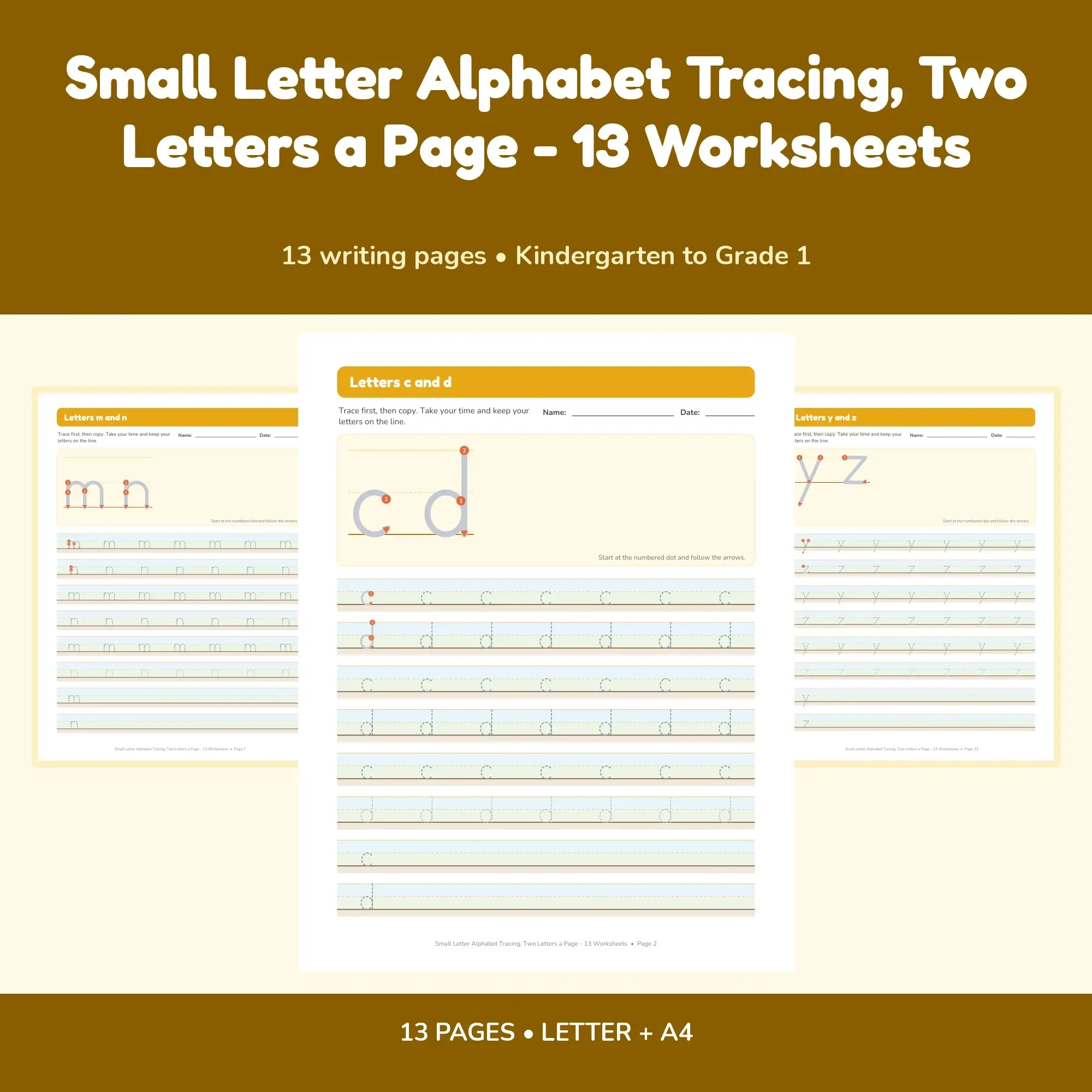 Small Letter Alphabet Tracing, Two Letters a Page - 13 Worksheets preview