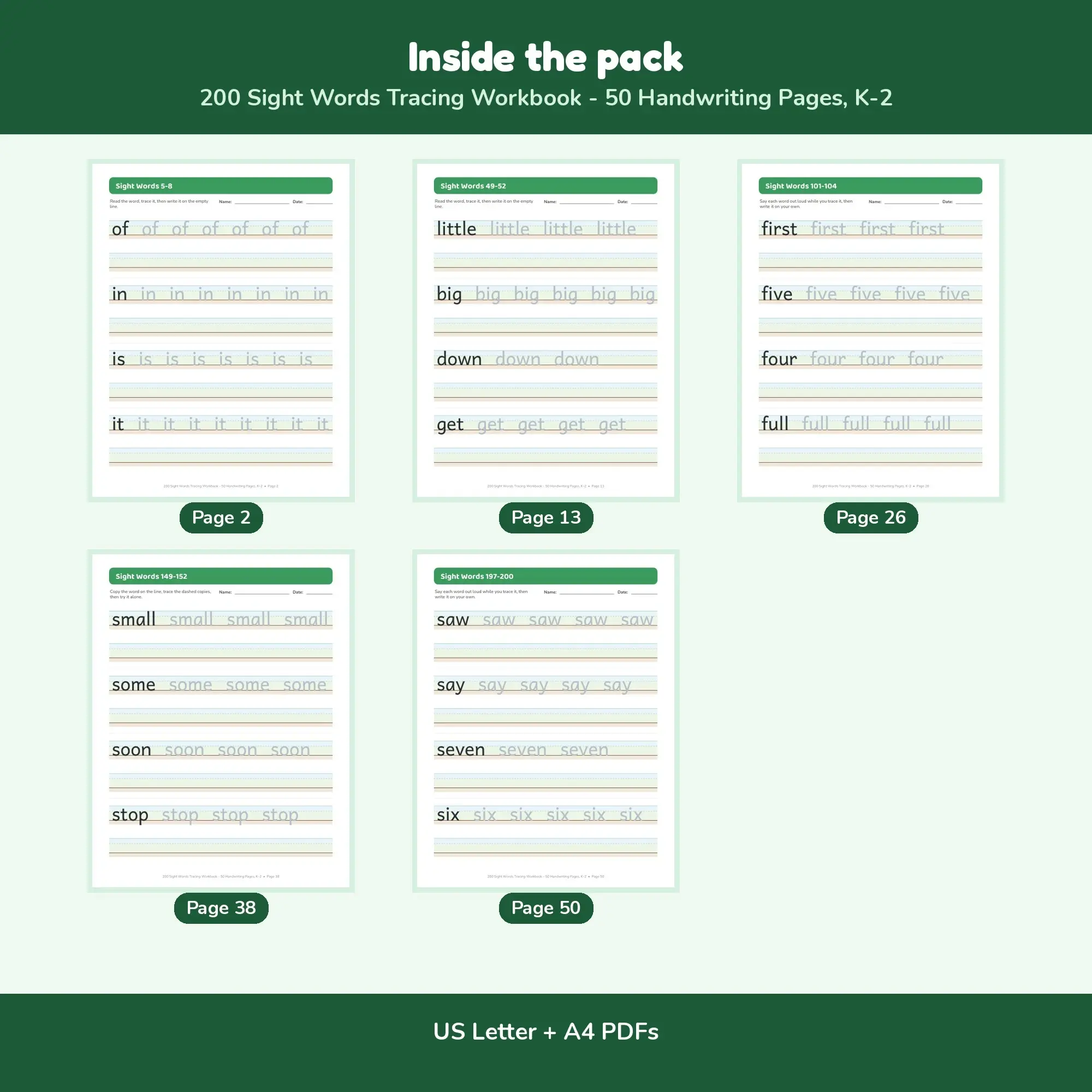 200 Sight Words Tracing Workbook - 50 Handwriting Pages, K-2, preview 2 of 2