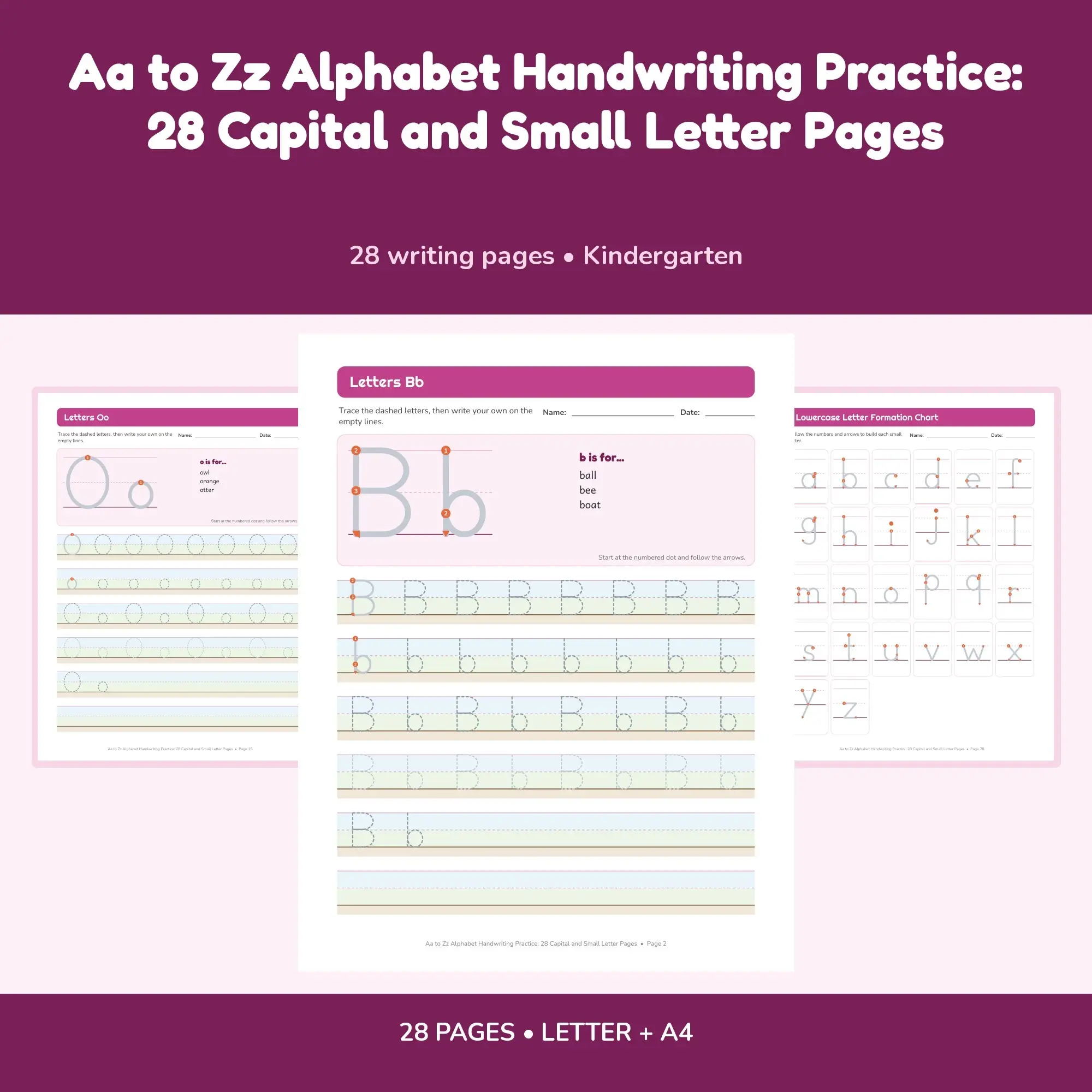 Aa to Zz Alphabet Handwriting Practice: 28 Capital and Small Letter Pages preview