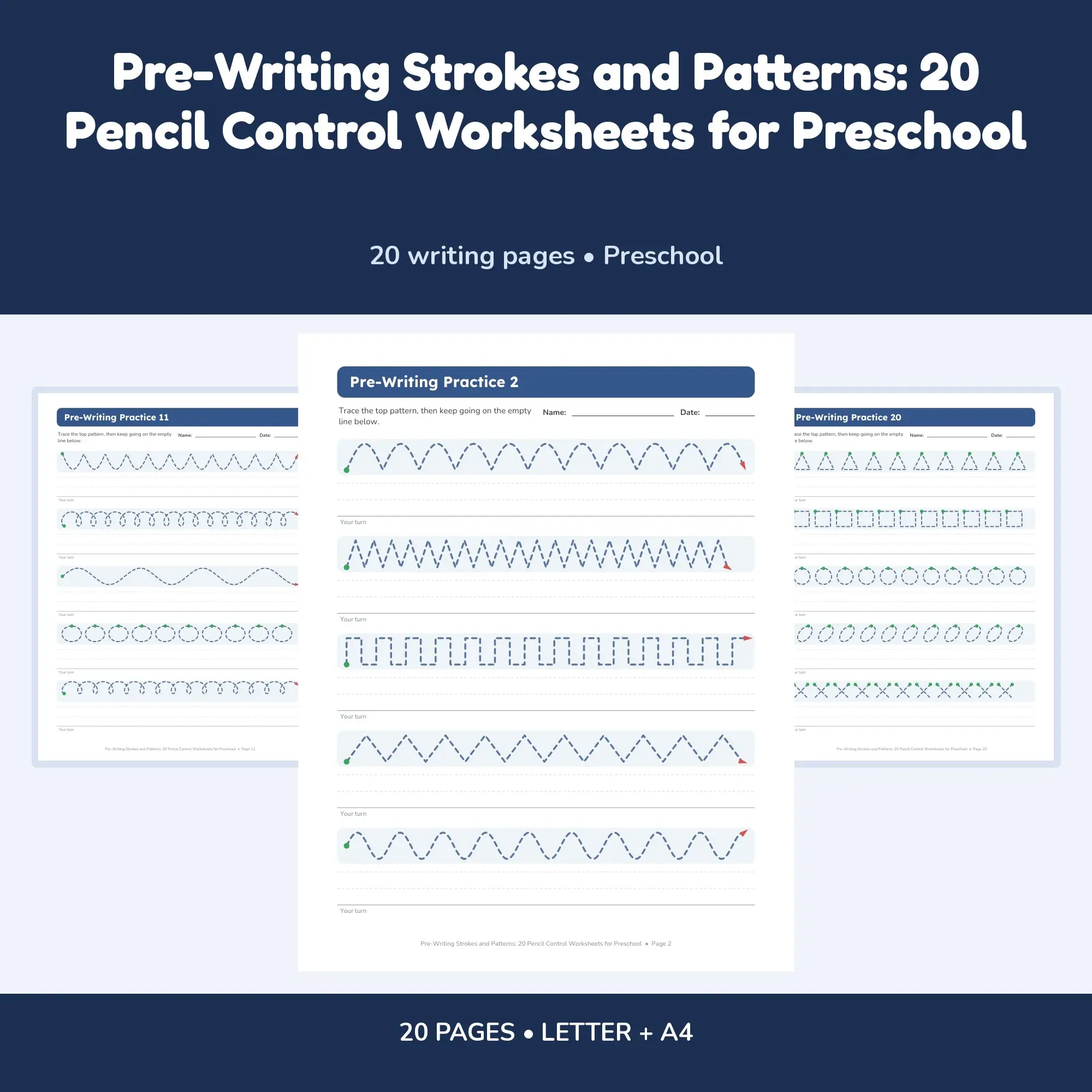Pre-Writing Strokes and Patterns: 20 Pencil Control Worksheets for Preschool preview