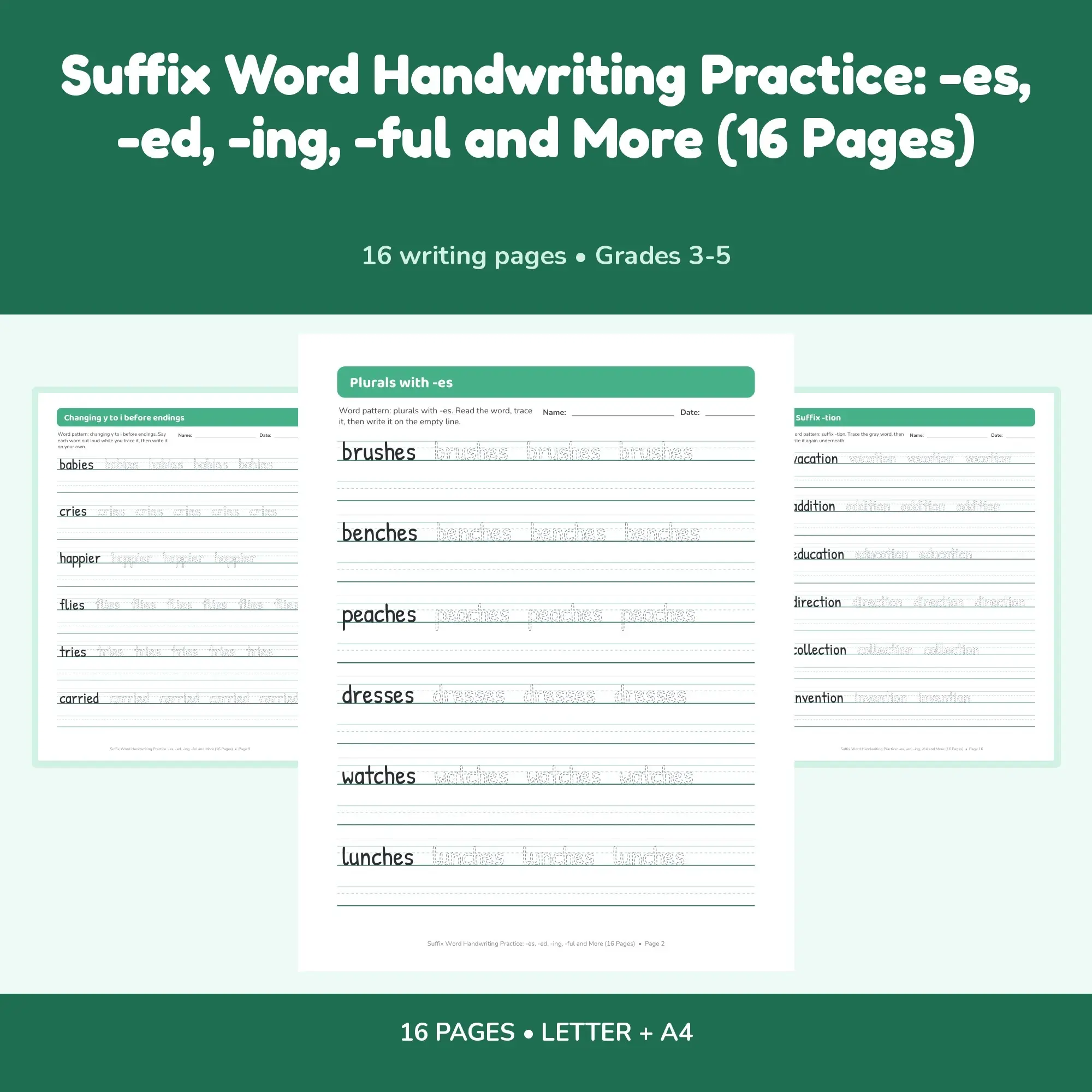 Suffix Word Handwriting Practice: -es, -ed, -ing, -ful and More (16 Pages) preview