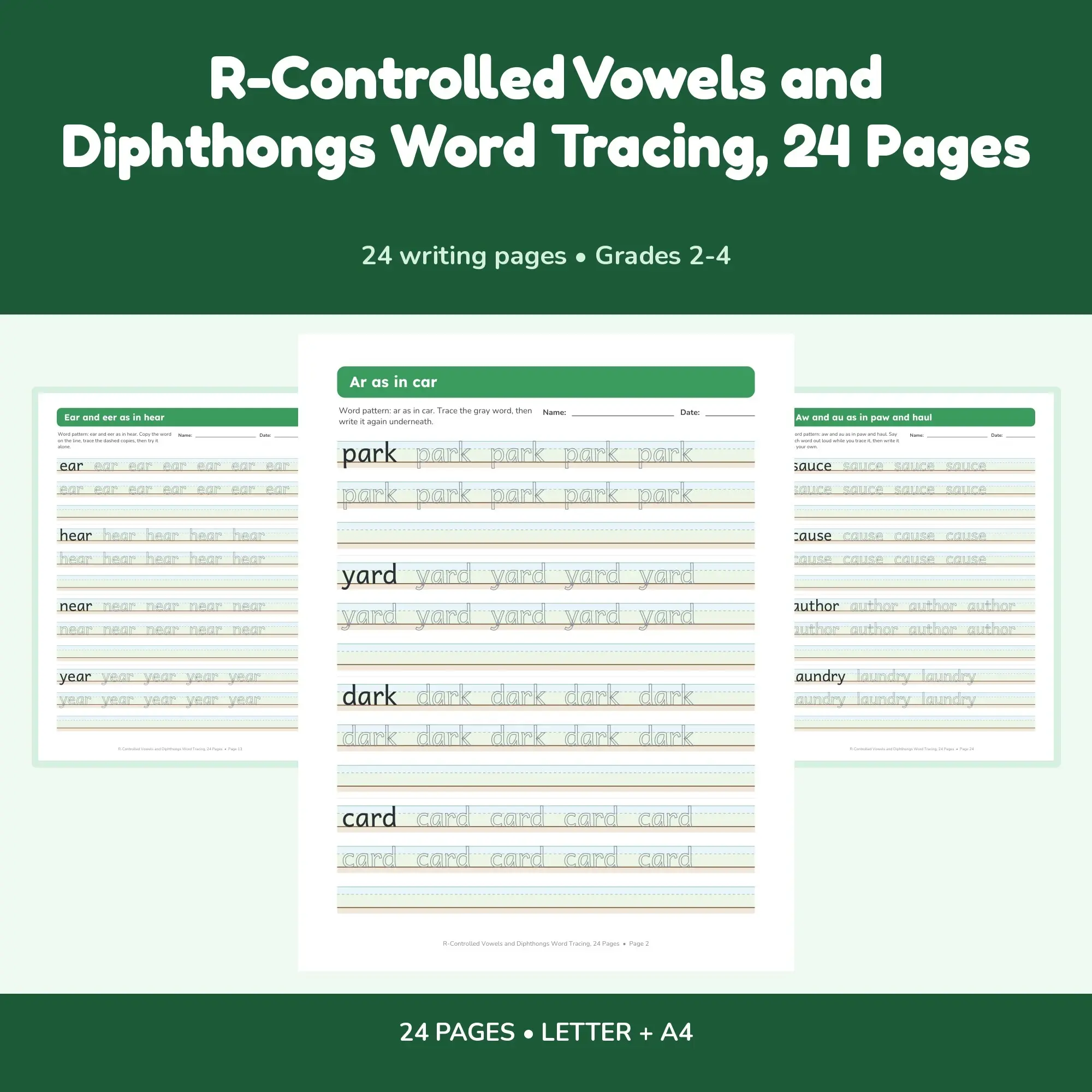 R-Controlled Vowels and Diphthongs Word Tracing, 24 Pages preview