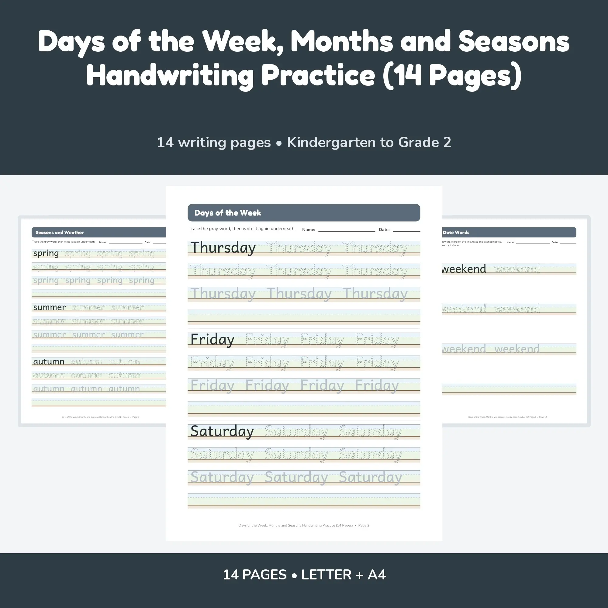 Days of the Week, Months and Seasons Handwriting Practice (14 Pages) preview