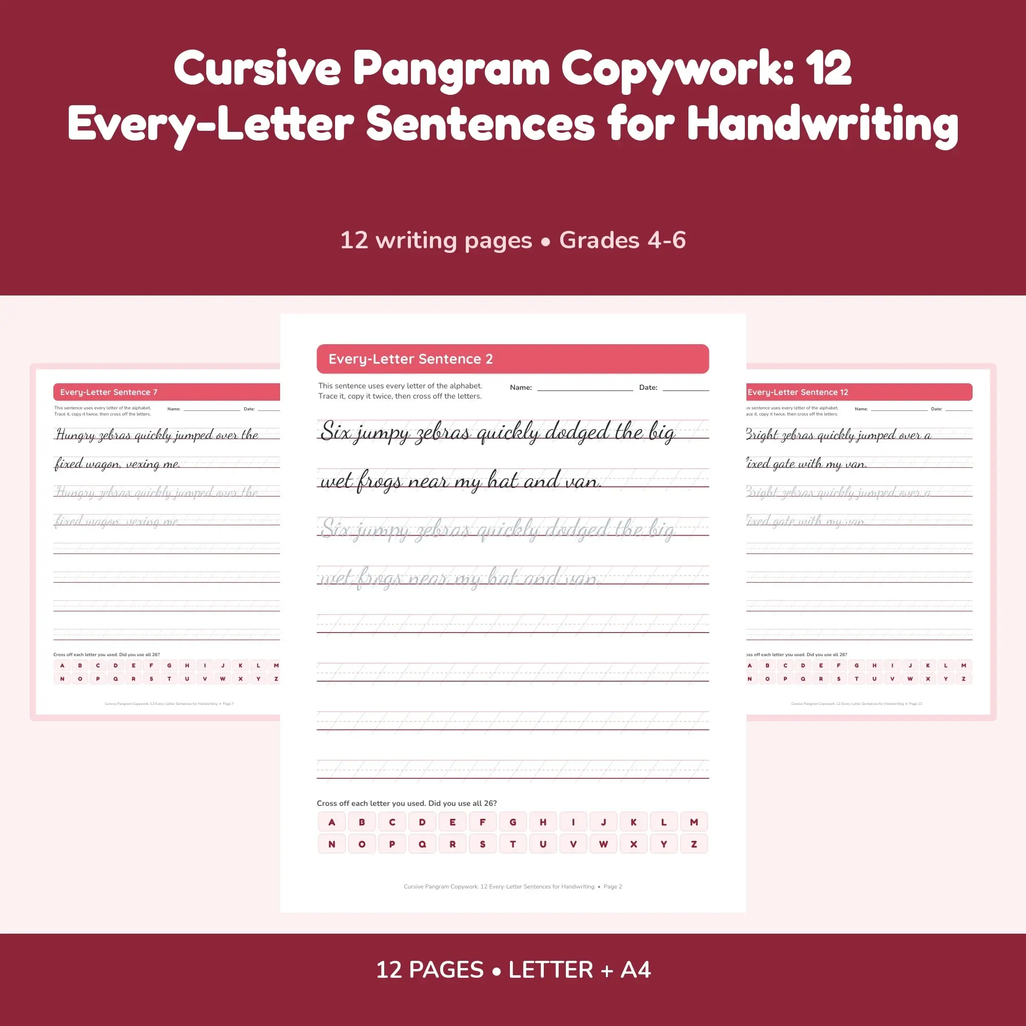 Cursive Pangram Copywork: 12 Every-Letter Sentences for Handwriting preview
