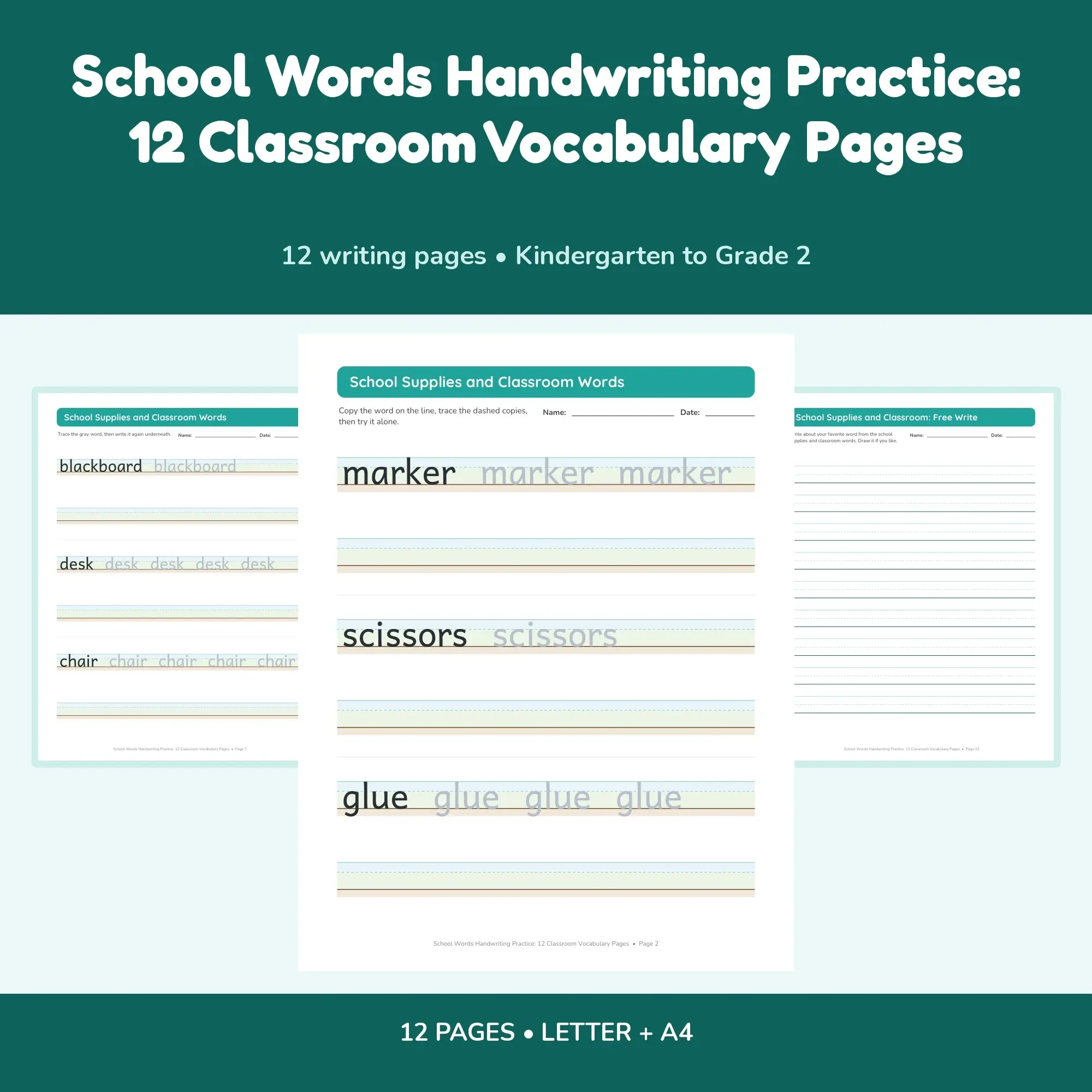 School Words Handwriting Practice: 12 Classroom Vocabulary Pages preview