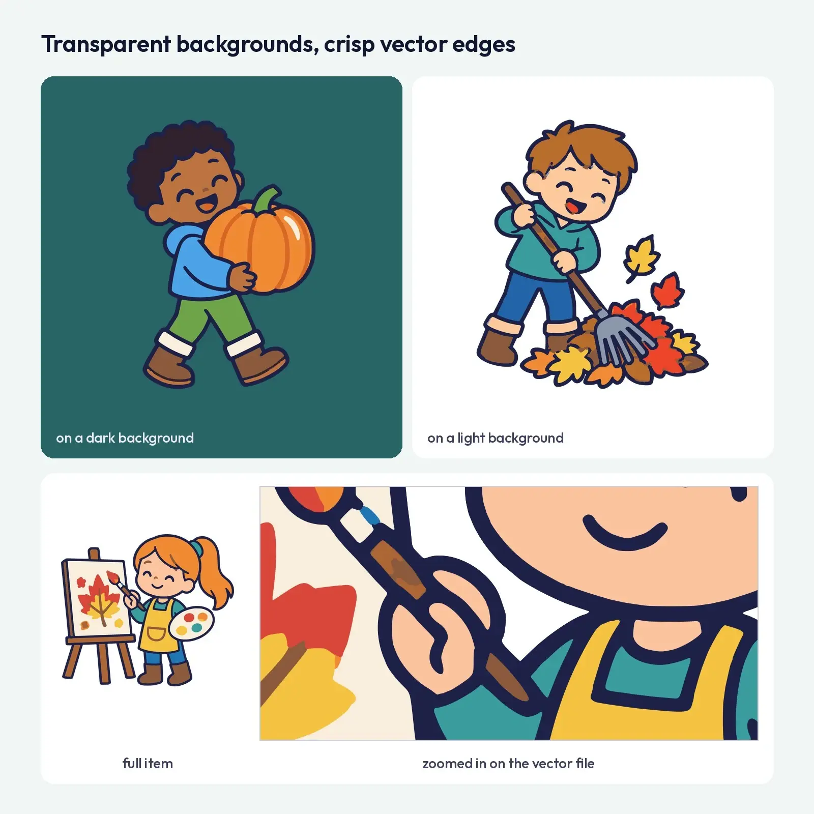 Kids Autumn Activities Clip Art – 10 Flat Vector Children at Play, preview 3 of 4