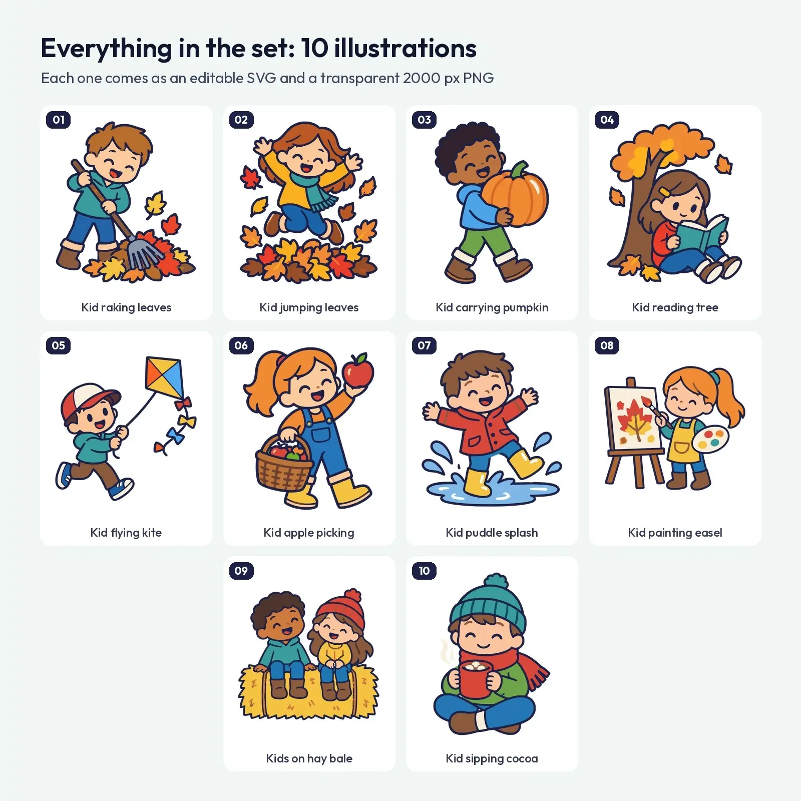 Kids Autumn Activities Clip Art – 10 Flat Vector Children at Play, preview 2 of 4