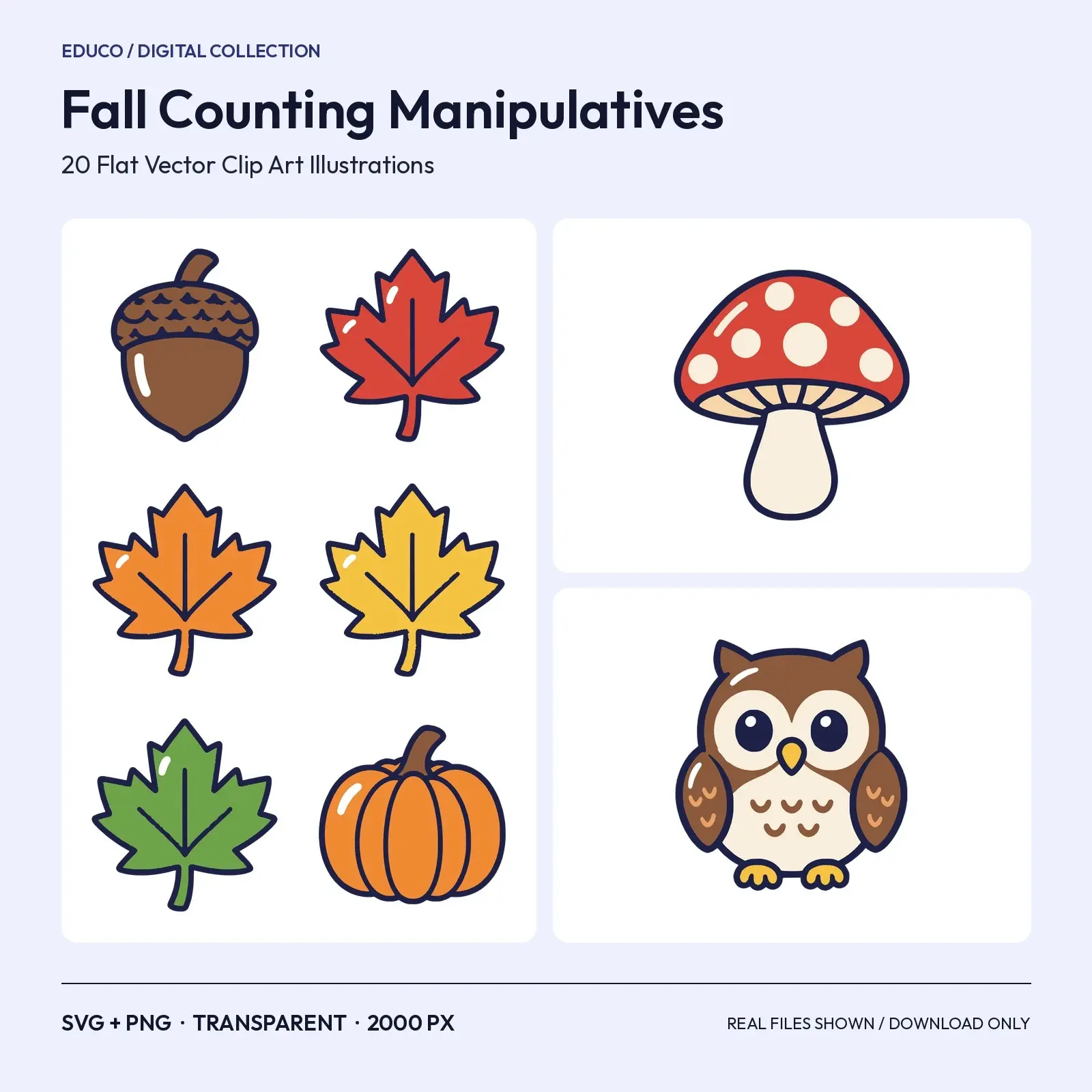 Fall Counting and Sorting Manipulatives Clip Art – 20 Flat Vector Counters preview