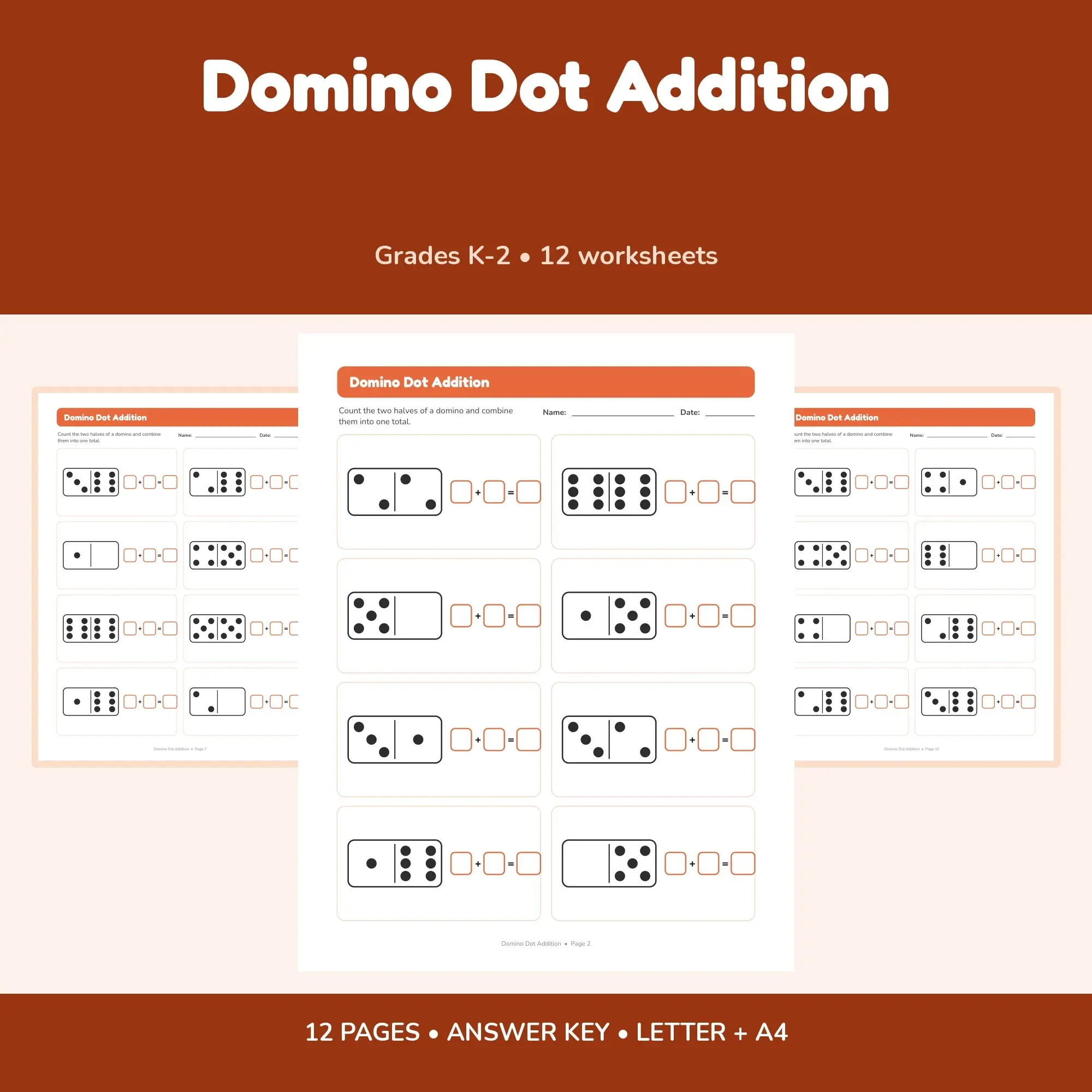 Domino Dot Addition - 12 Worksheets + Key preview