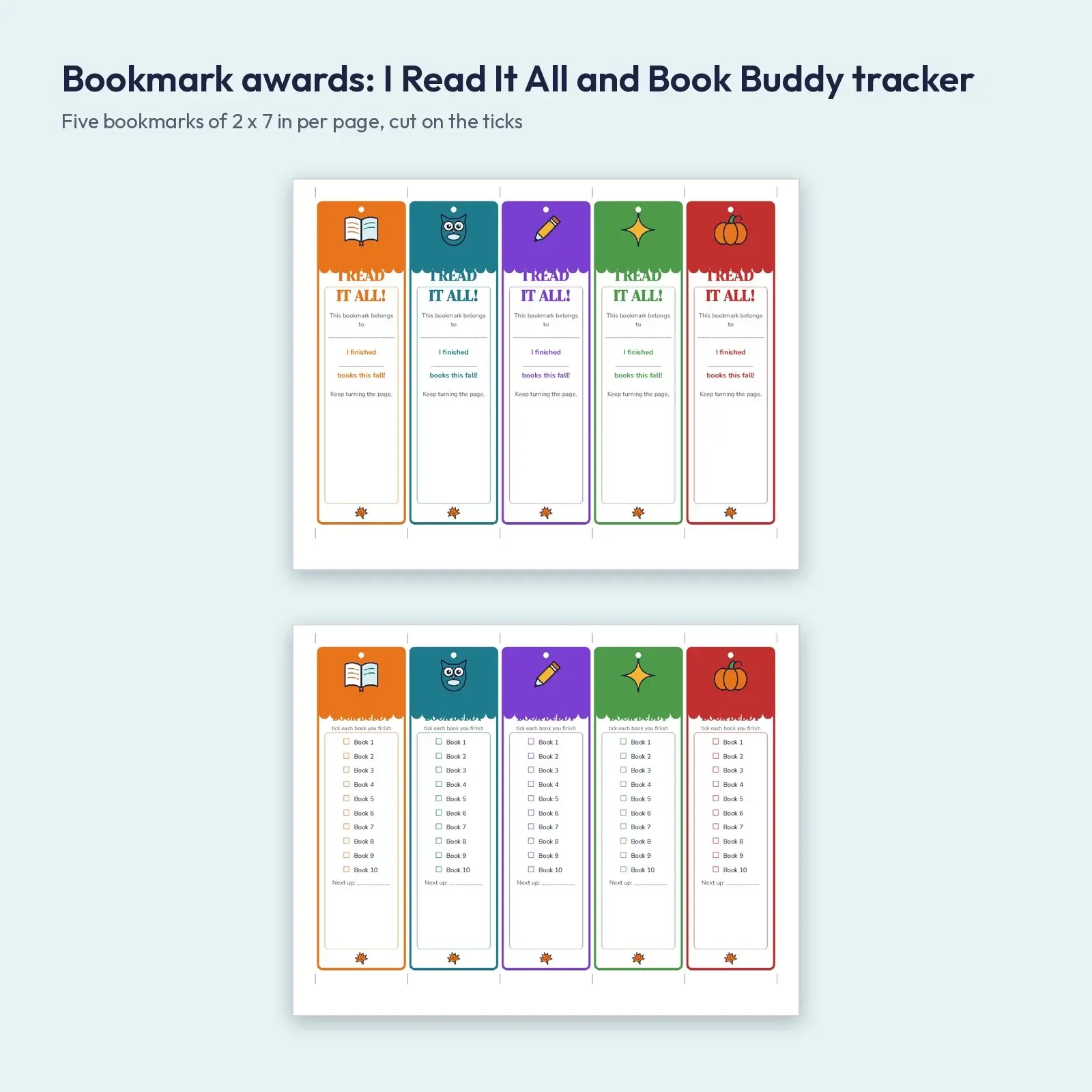 Reading Challenge Completion Certificates and Bookmark Awards – Fall Reading Printables, Editable DOCX, ODT and PDF, preview 3 of 4