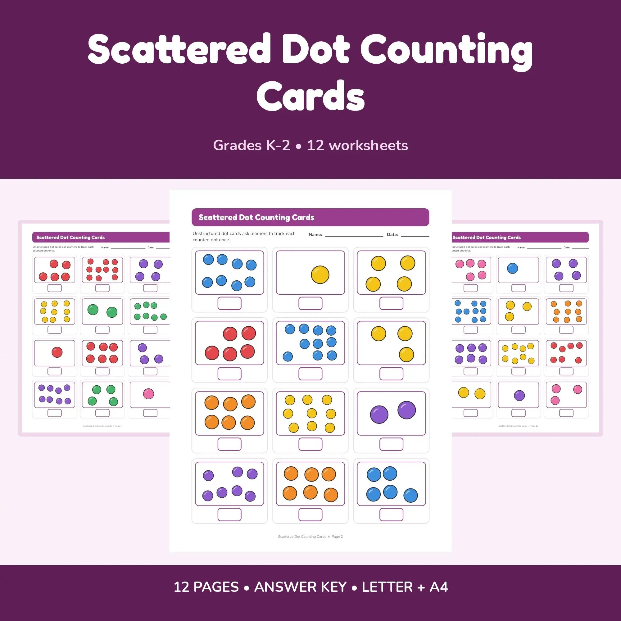 Scattered Dot Counting Cards - 12 Worksheets + Key preview