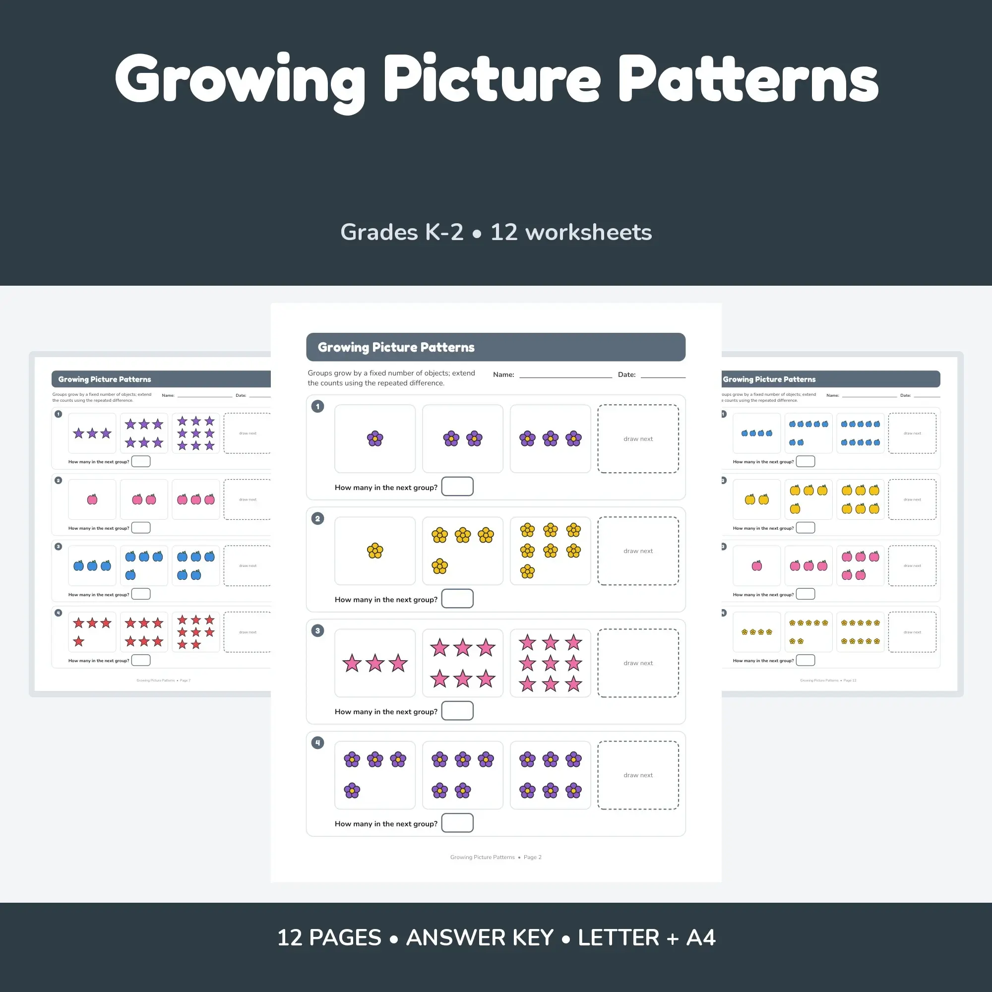Growing Picture Patterns - 12 Worksheets + Key preview