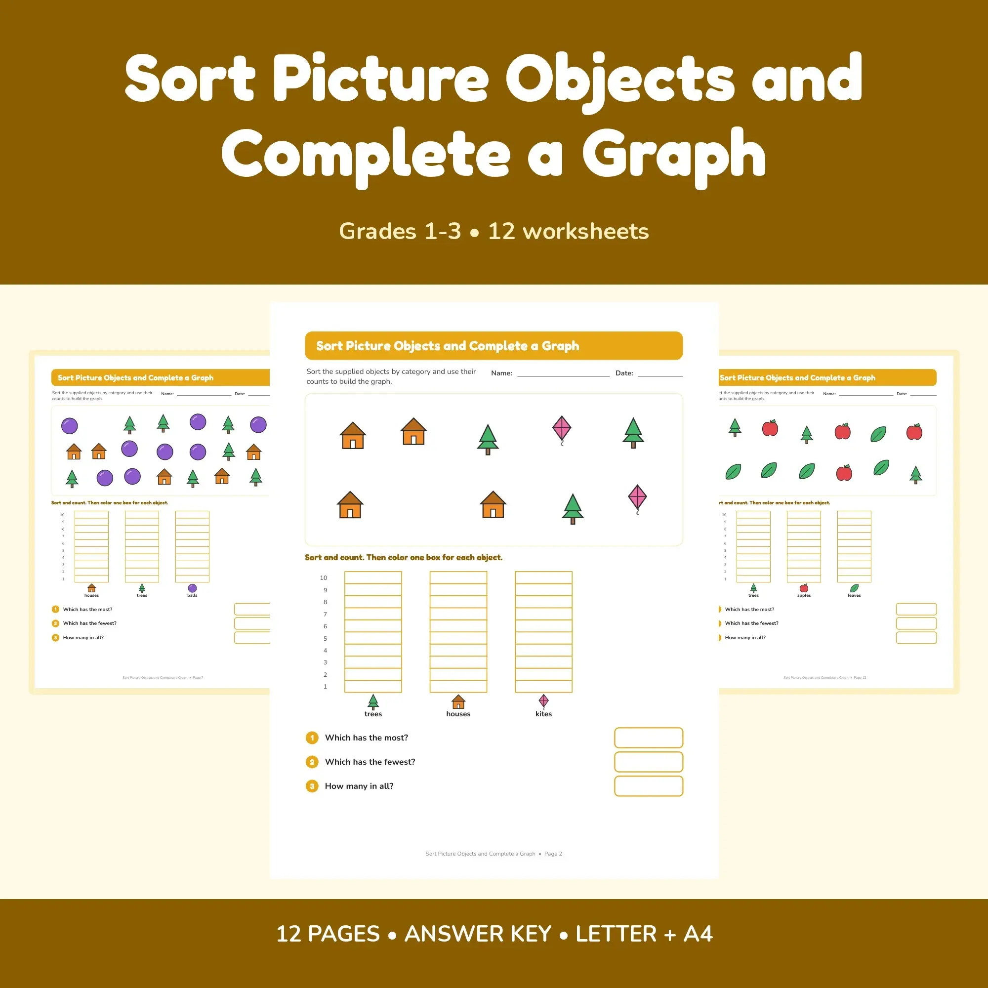 Sort Picture Objects and Complete a Graph - 12 Worksheets + Key preview