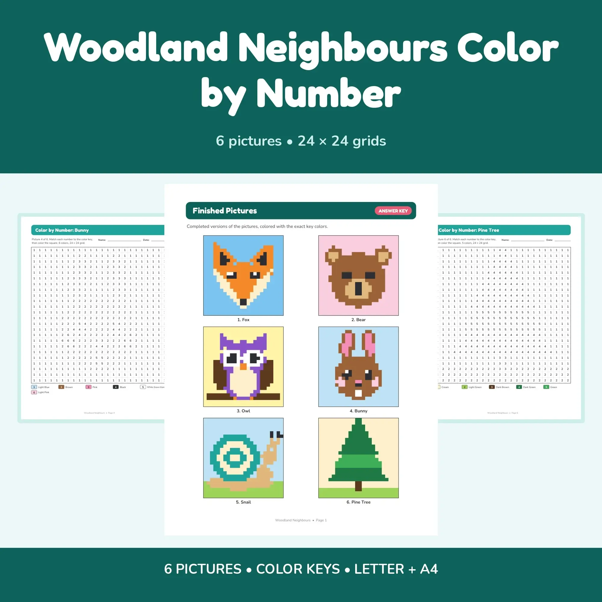 Woodland Neighbours Color by Number - 6 Pixel Pictures preview