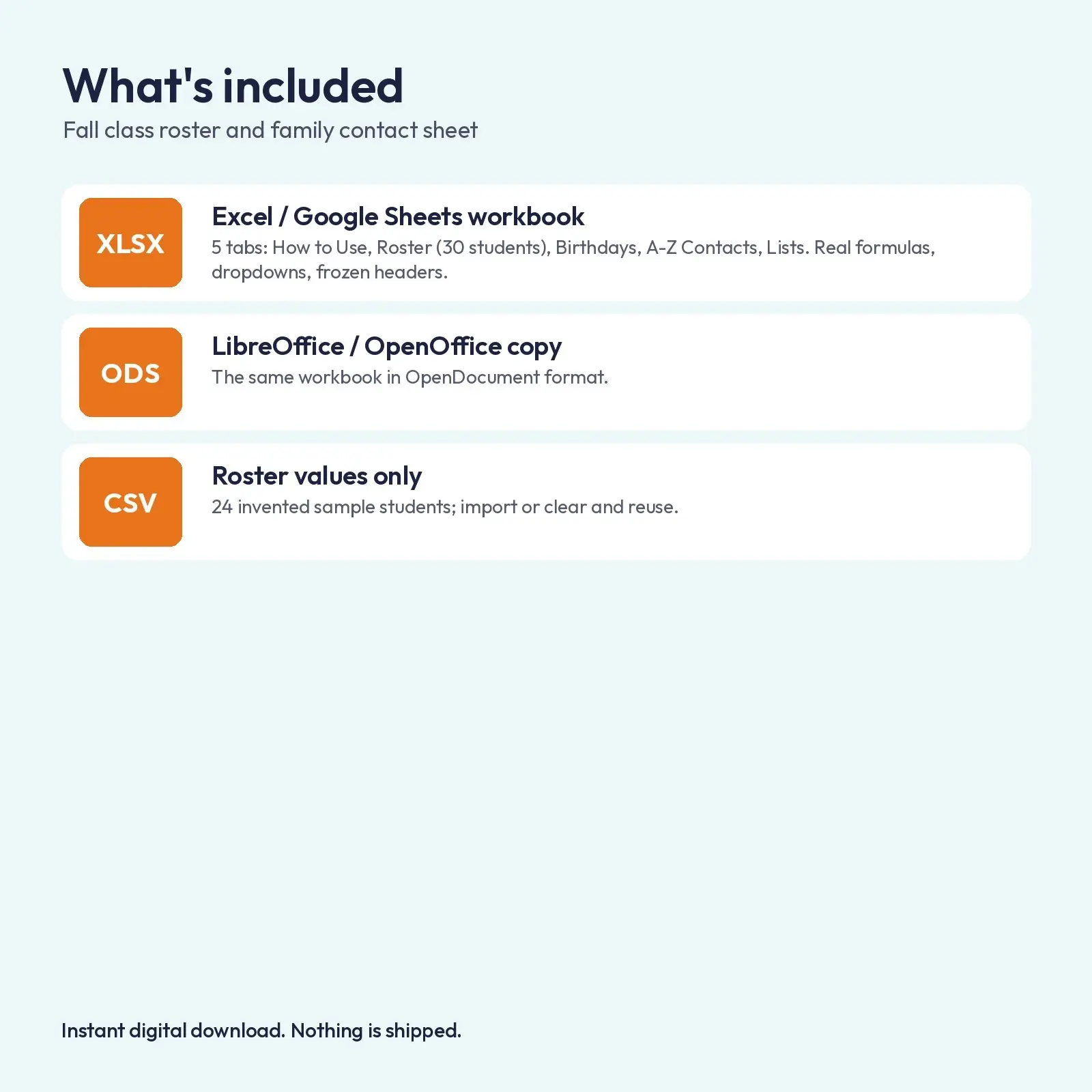 Fall Class Roster and Family Contact Sheet – Excel Template with Birthdays Sorted by Month, preview 4 of 4