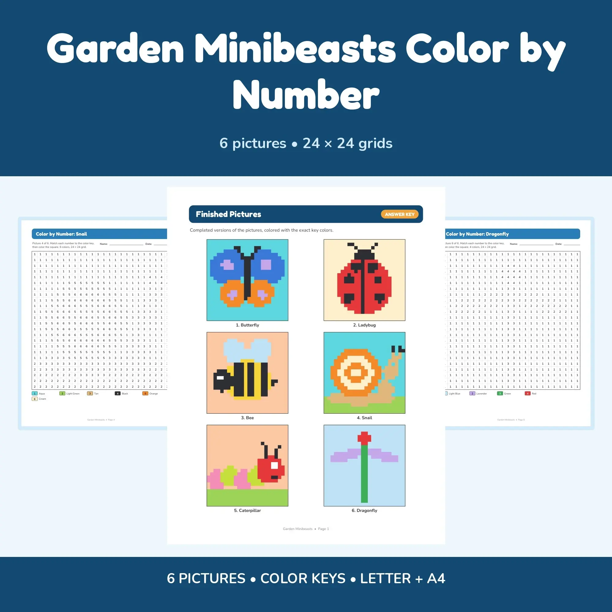 Garden Minibeasts Color by Number - 6 Pixel Pictures preview