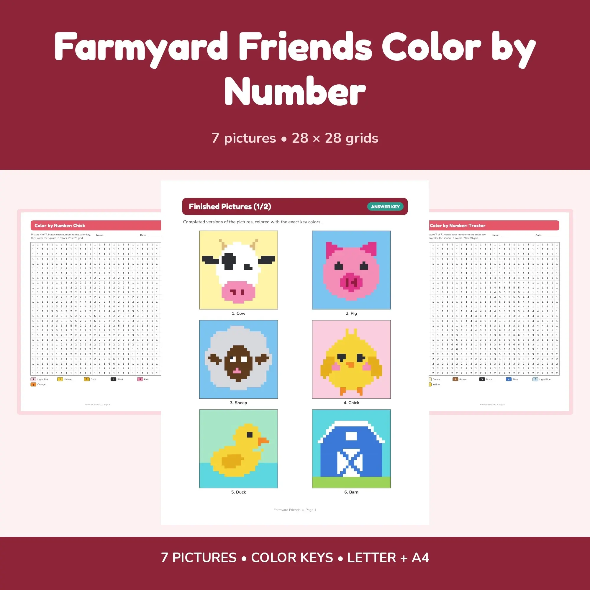 Farmyard Friends Color by Number - 7 Pixel Pictures, preview 1 of 2