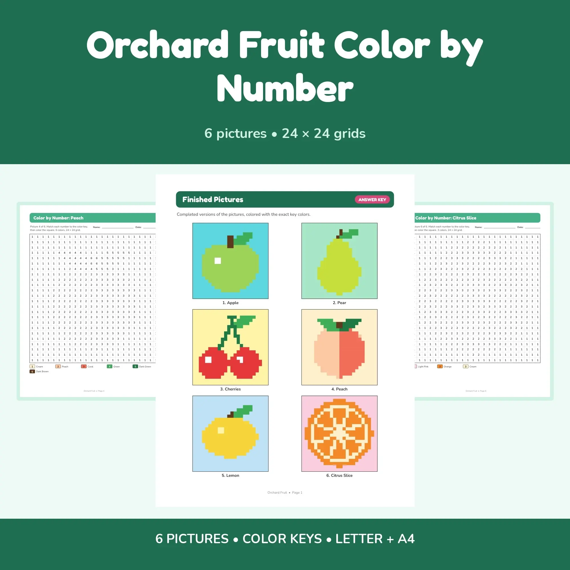 Orchard Fruit Color by Number - 6 Pixel Pictures preview