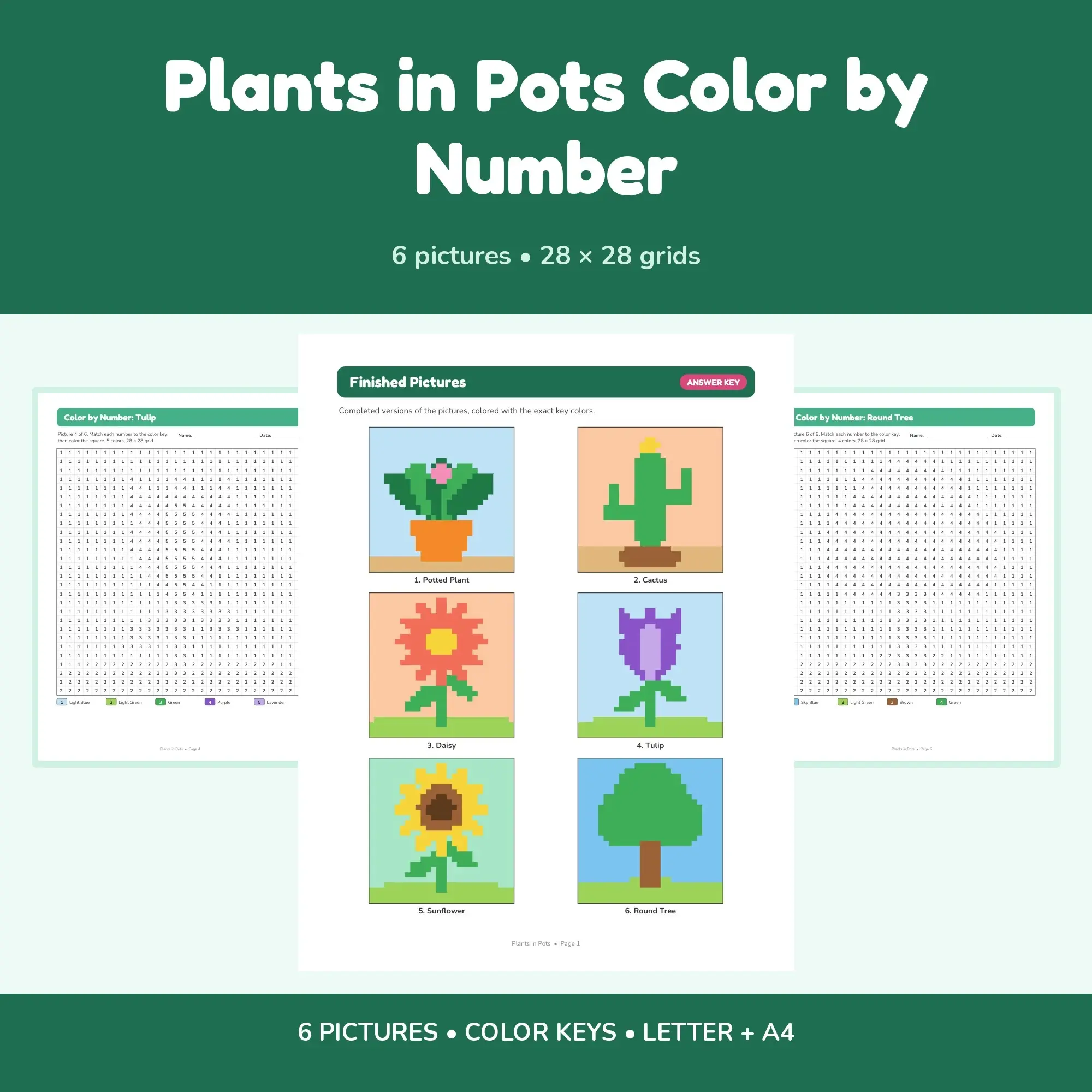 Plants in Pots Color by Number - 6 Pixel Pictures preview