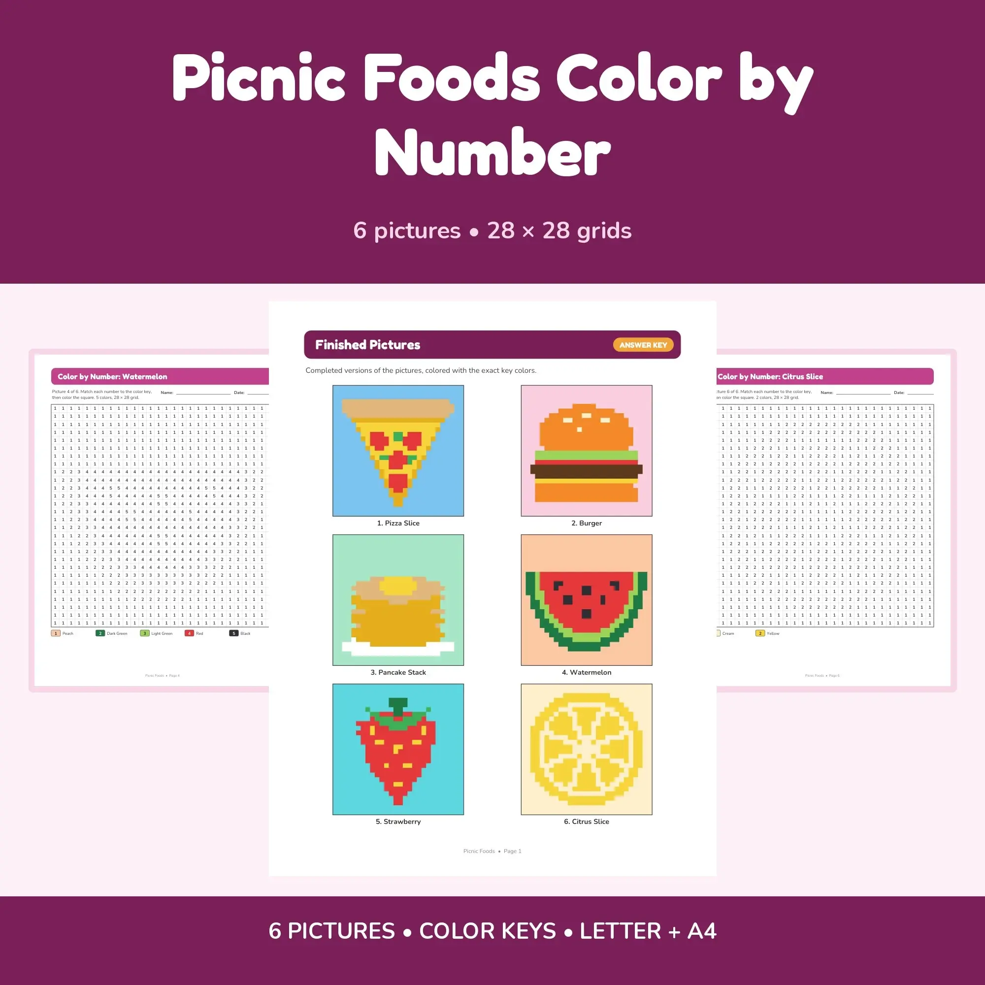 Picnic Foods Color by Number - 6 Pixel Pictures preview
