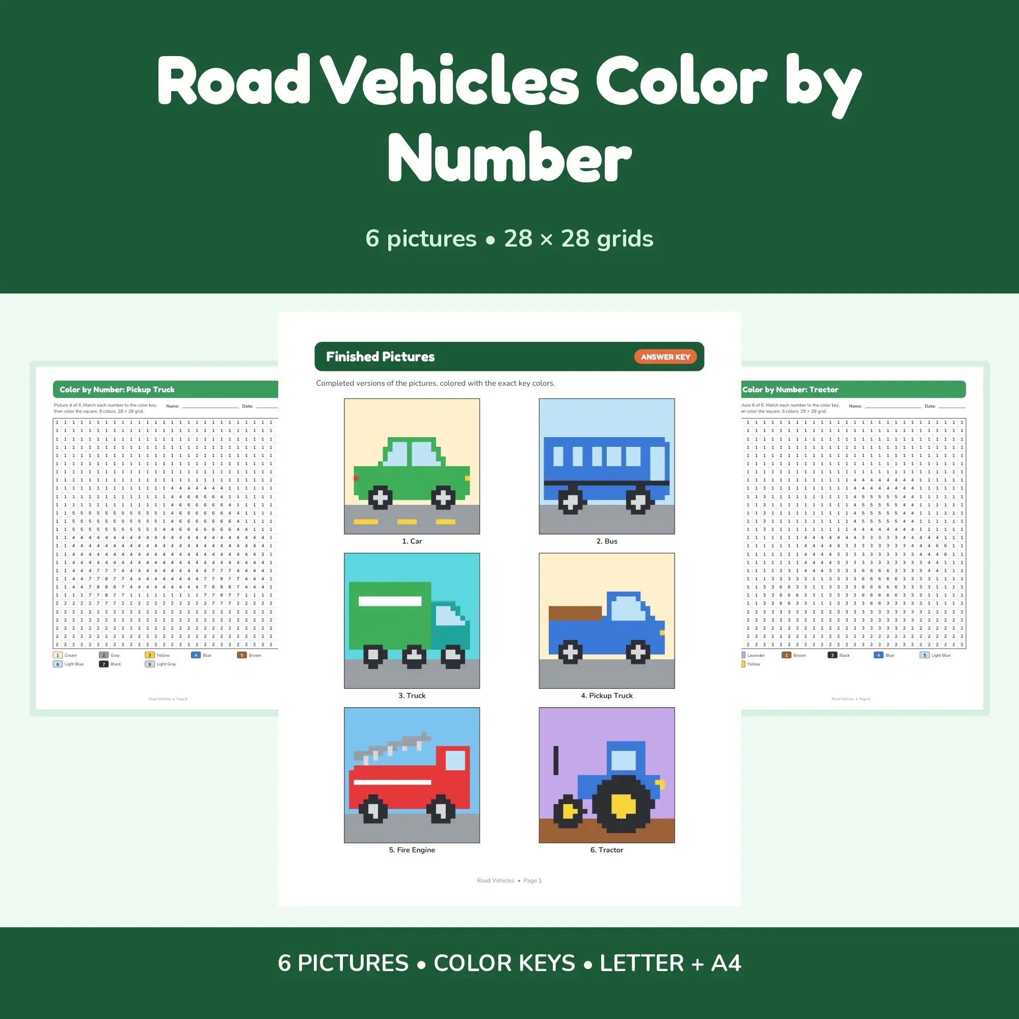 Road Vehicles Color by Number - 6 Pixel Pictures preview