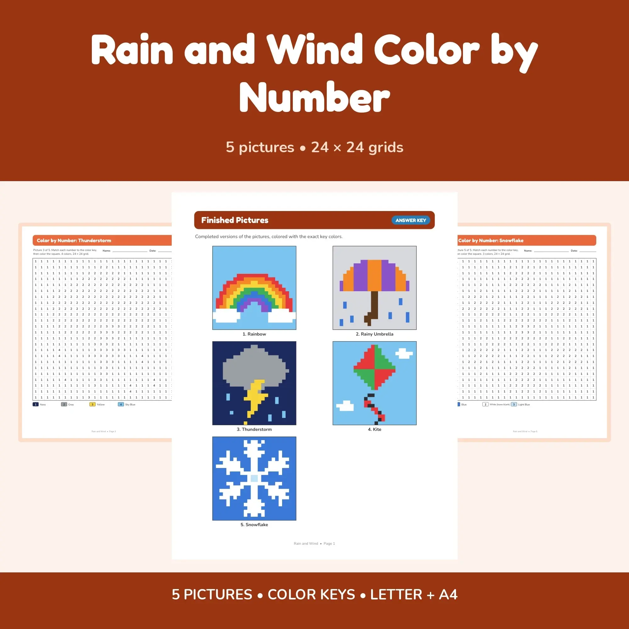Rain and Wind Color by Number - 5 Pixel Pictures preview