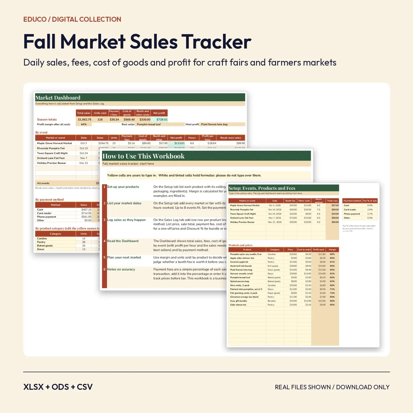Fall Market Sales Tracker Spreadsheet for Craft Fairs and Farmers Markets – Sales, Fees and Profit by Event preview
