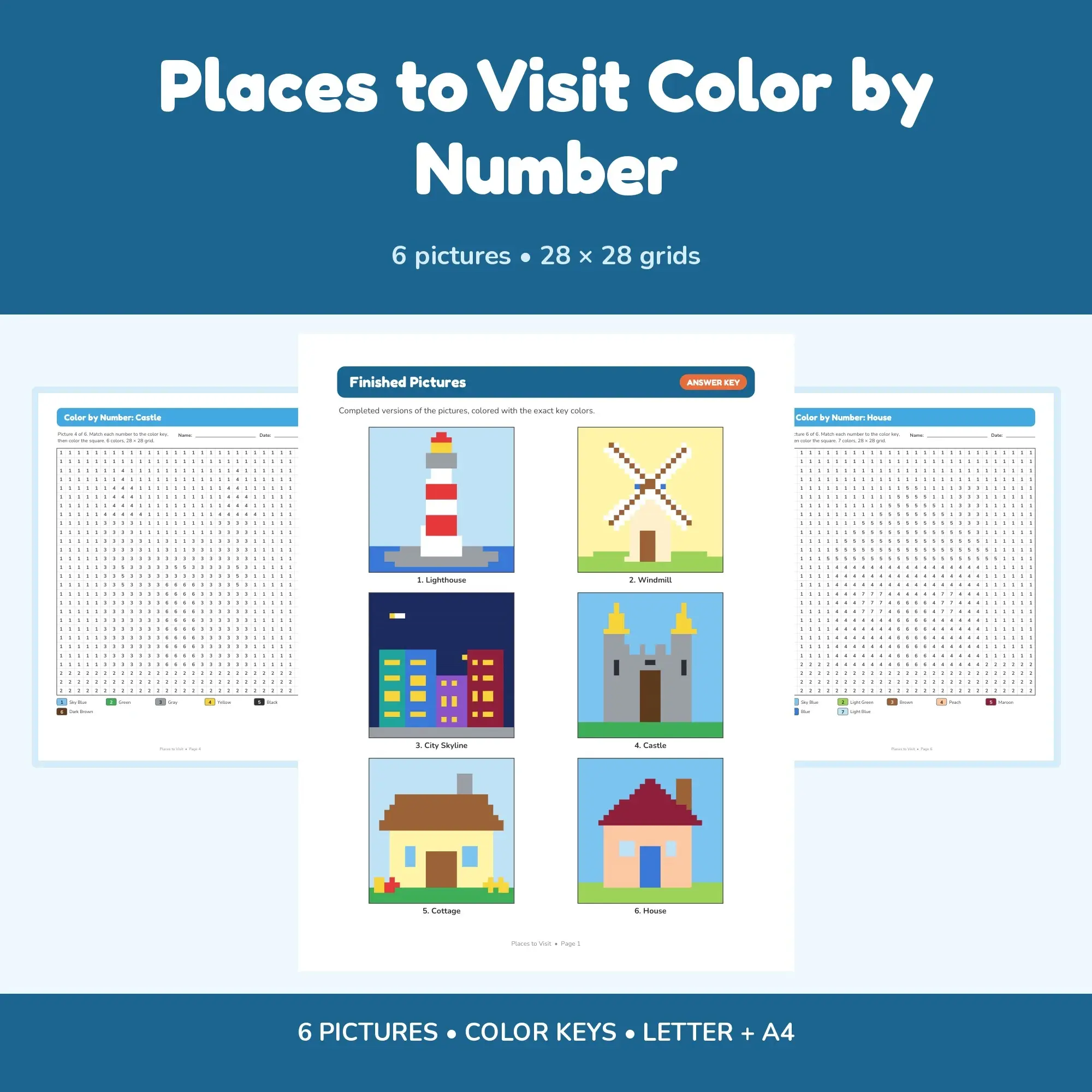 Places to Visit Color by Number - 6 Pixel Pictures preview