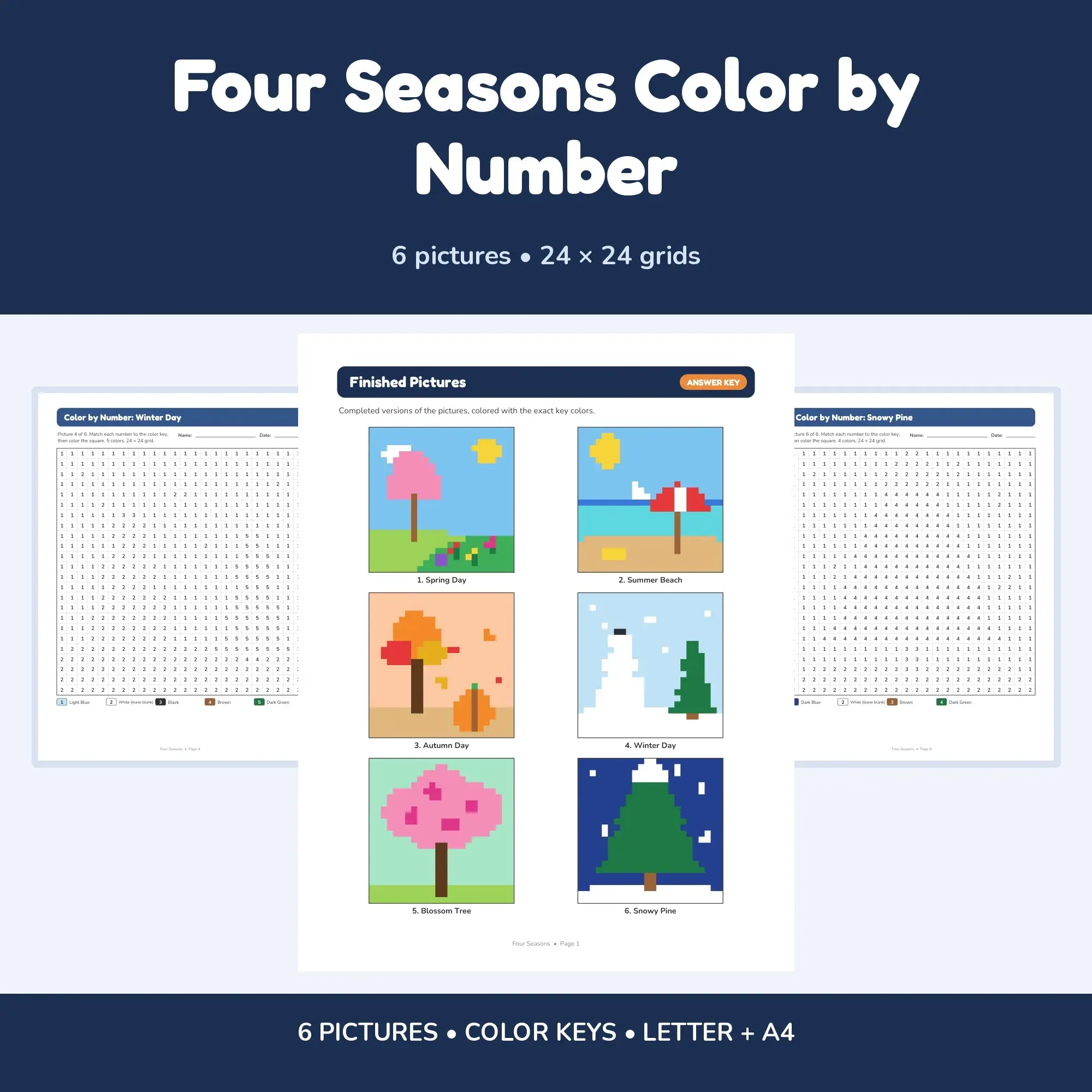 Four Seasons Color by Number - 6 Pixel Pictures preview