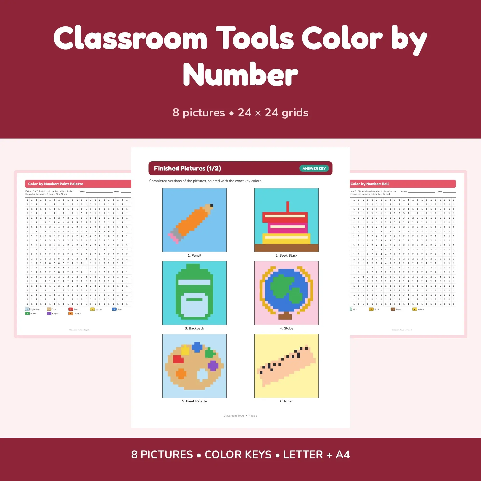 Classroom Tools Color by Number - 8 Pixel Pictures preview