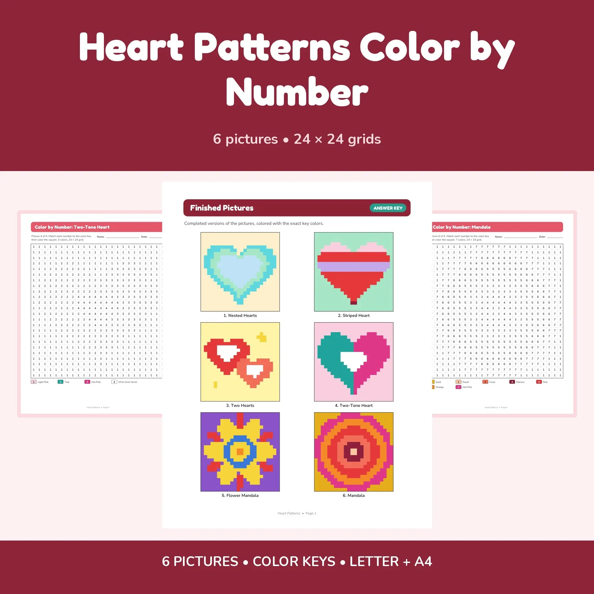Heart Patterns Color by Number - 6 Pixel Pictures preview
