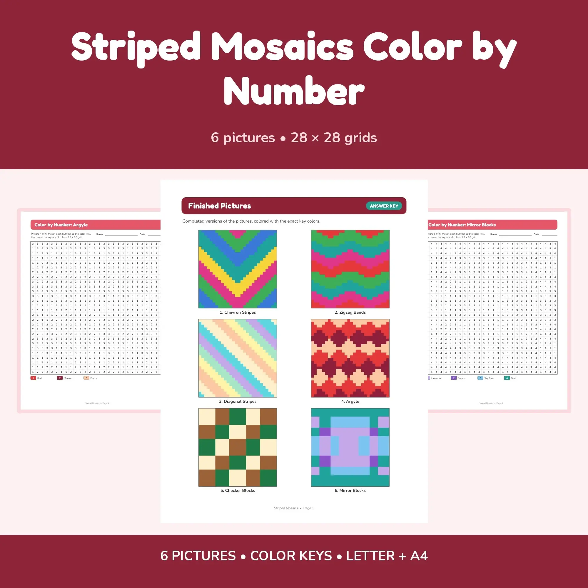 Striped Mosaics Color by Number - 6 Pixel Pictures preview