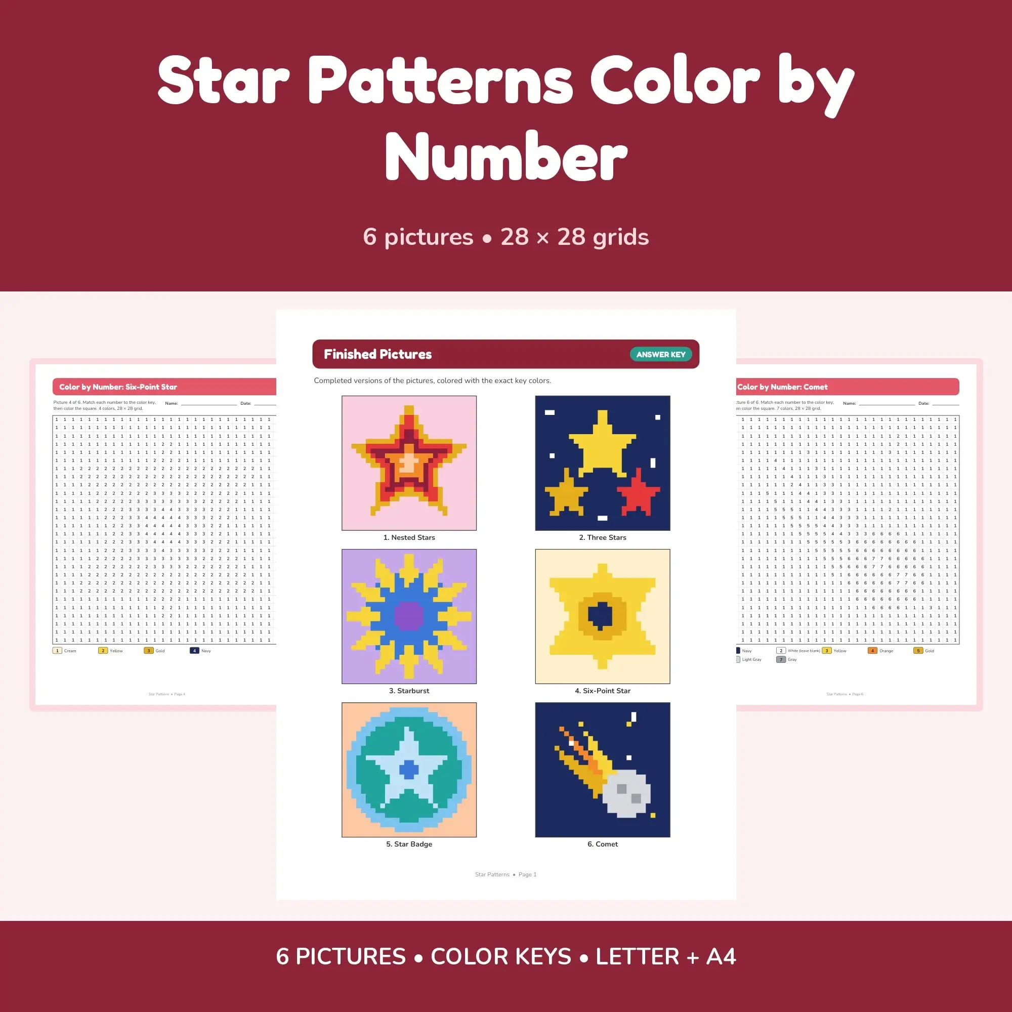 Star Patterns Color by Number - 6 Pixel Pictures preview
