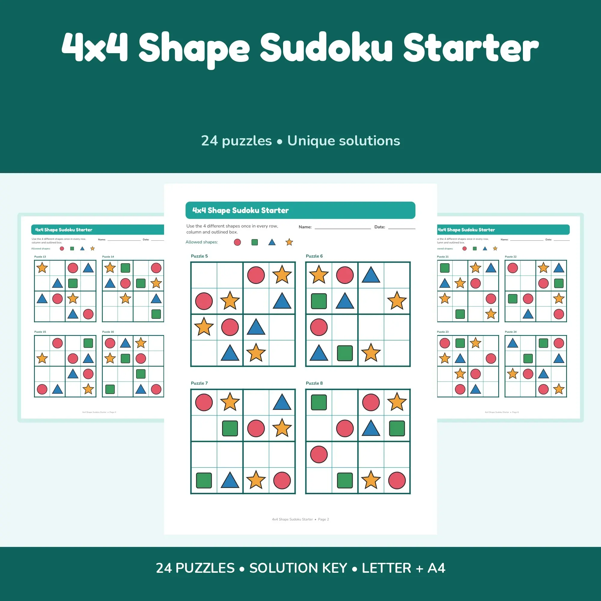 4x4 Shape Sudoku Starter - 24 Puzzles + Solutions preview