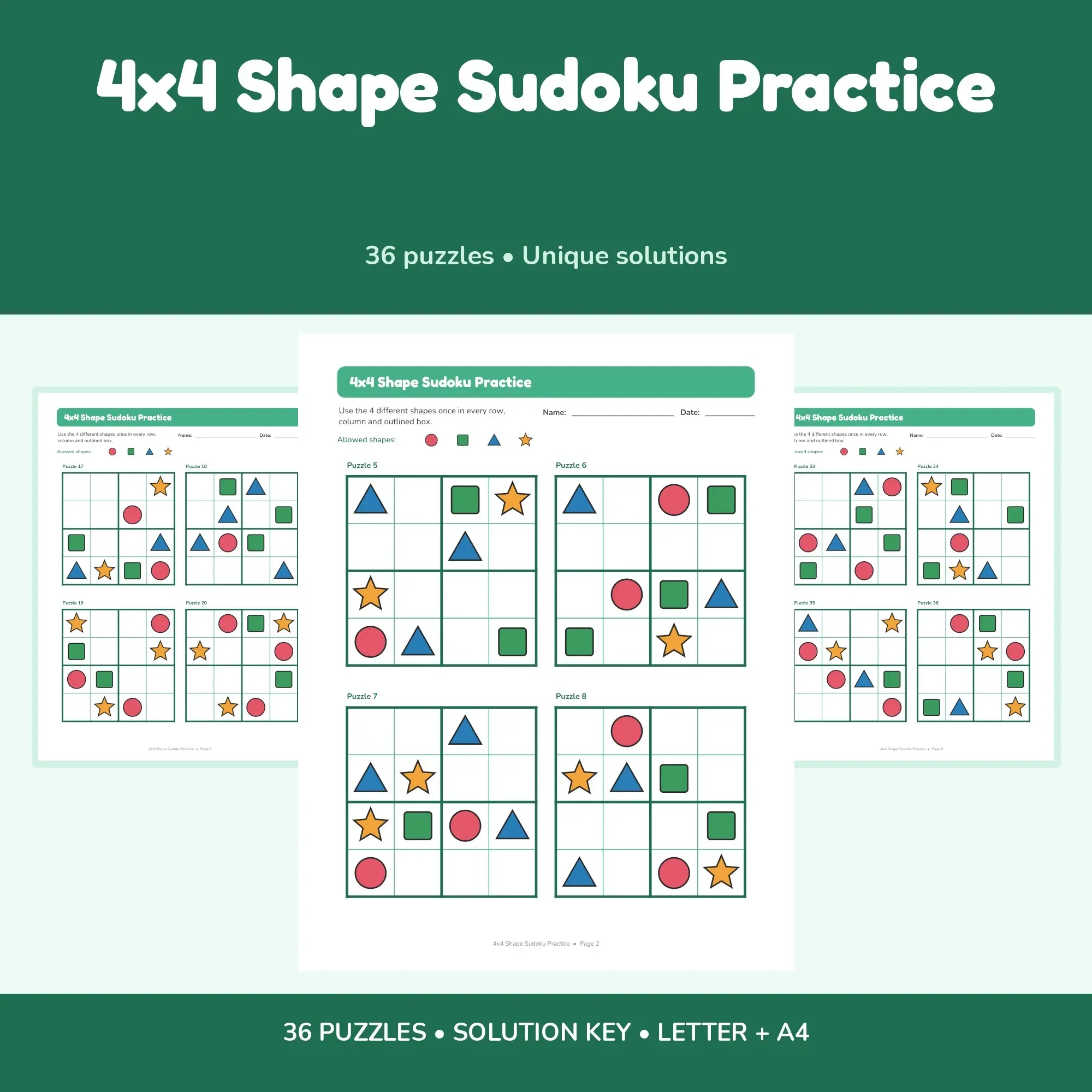 4x4 Shape Sudoku Practice - 36 Puzzles + Solutions preview