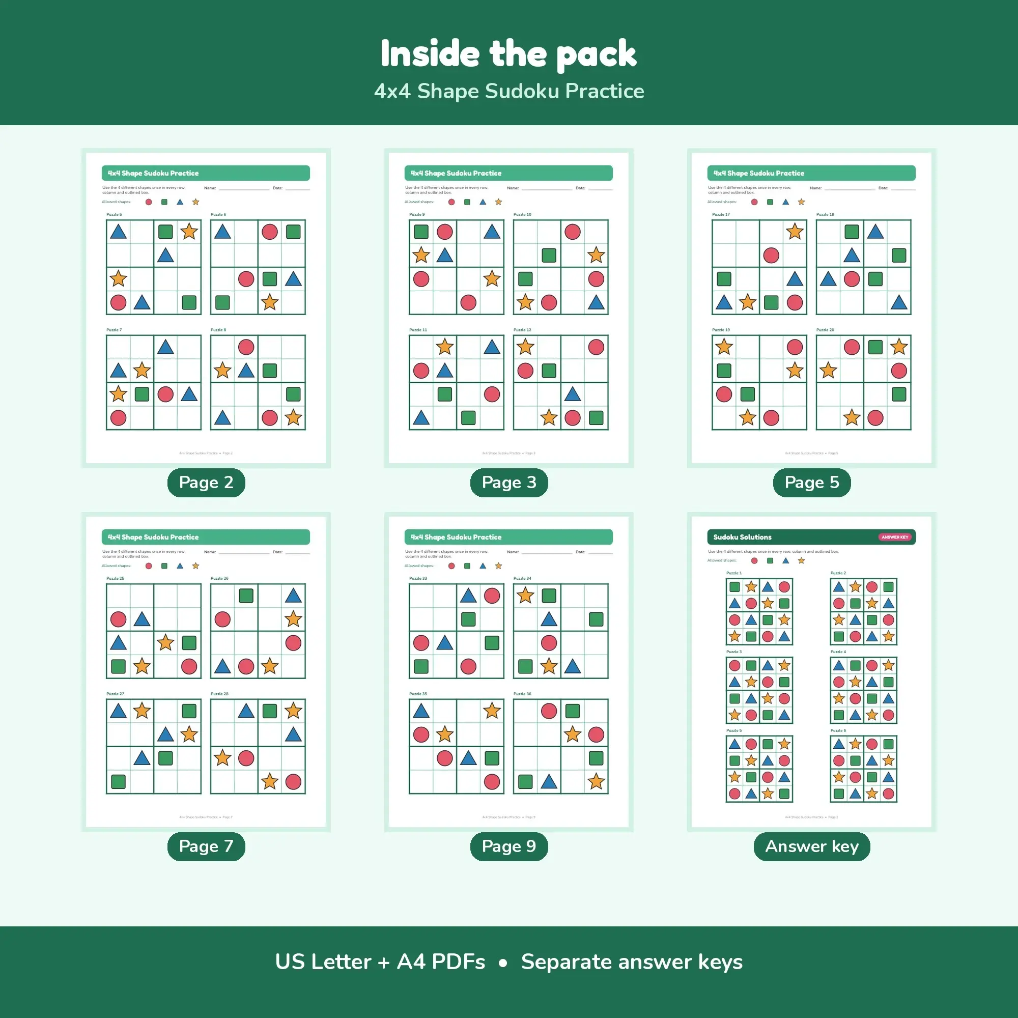 4x4 Shape Sudoku Practice - 36 Puzzles + Solutions, preview 2 of 2