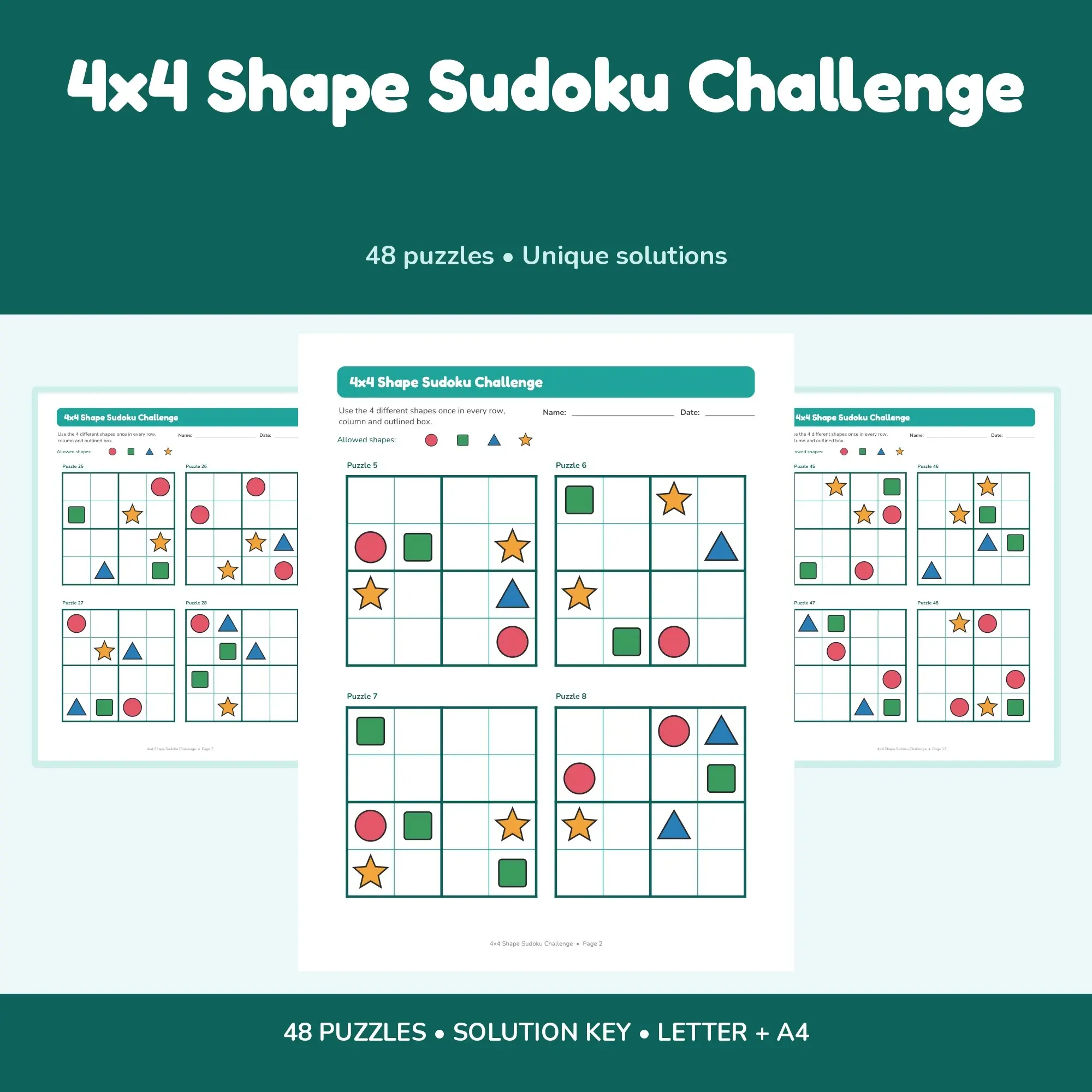 4x4 Shape Sudoku Challenge - 48 Puzzles + Solutions preview