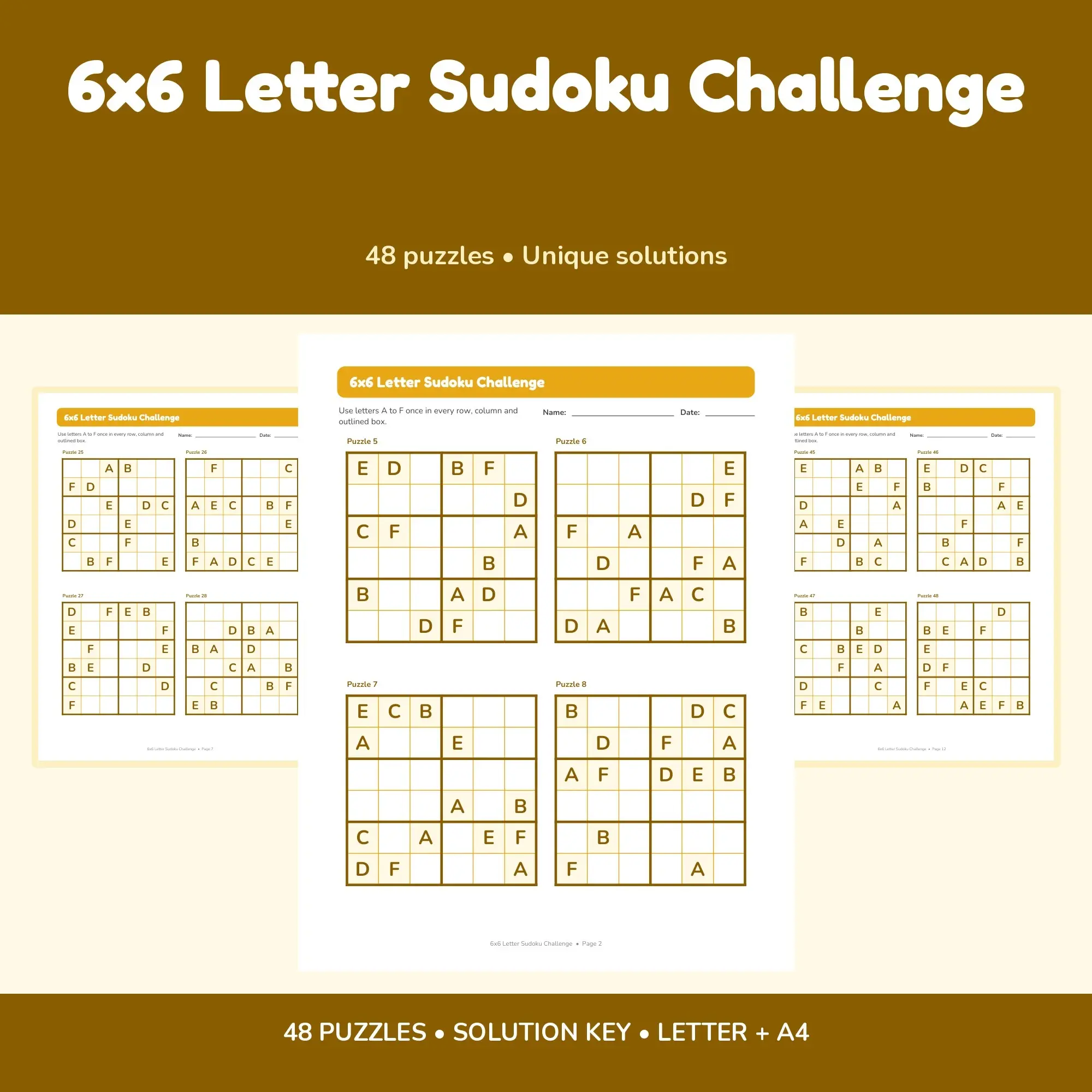6x6 Letter Sudoku Challenge - 48 Puzzles + Solutions preview