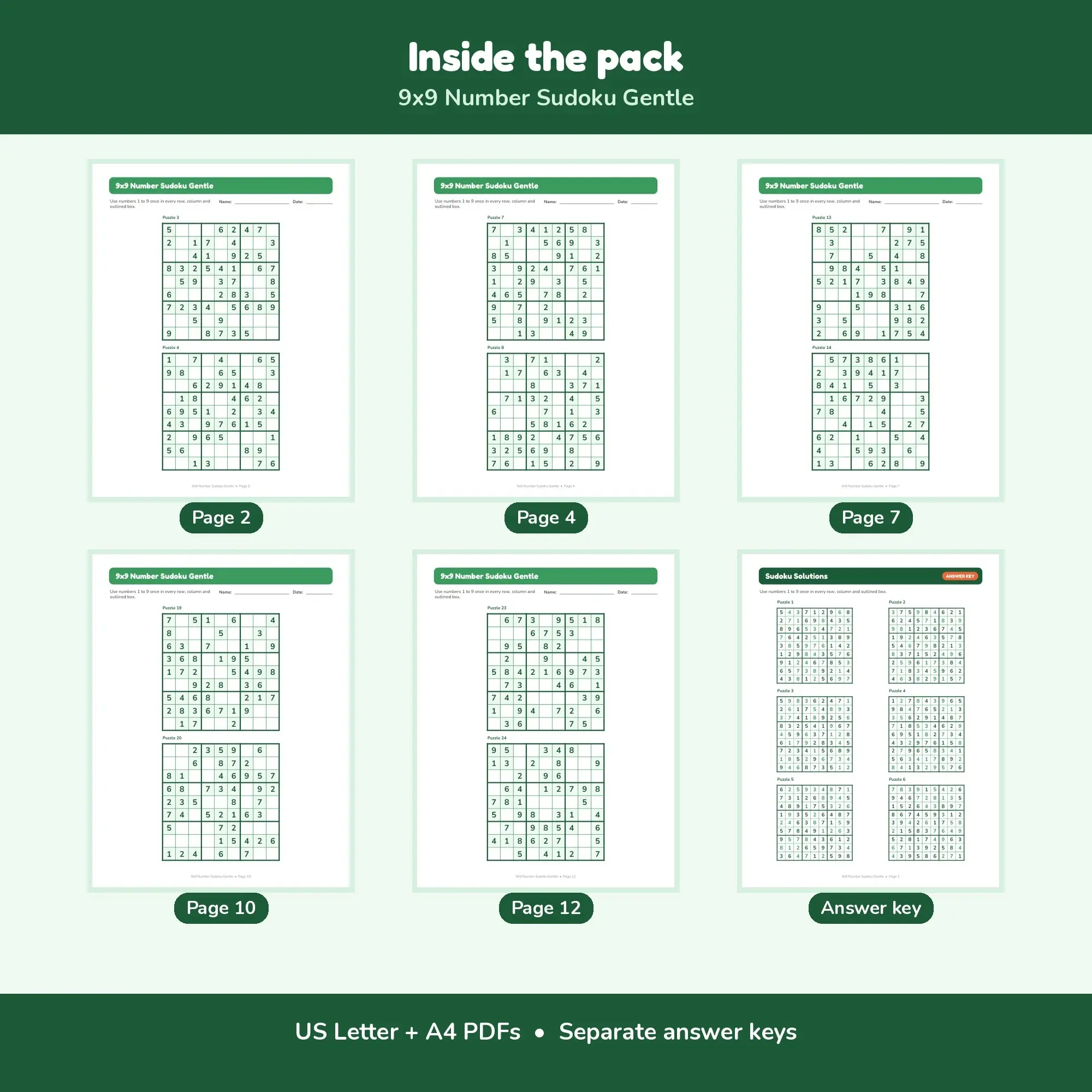 9x9 Number Sudoku Gentle - 24 Puzzles + Solutions, preview 2 of 2