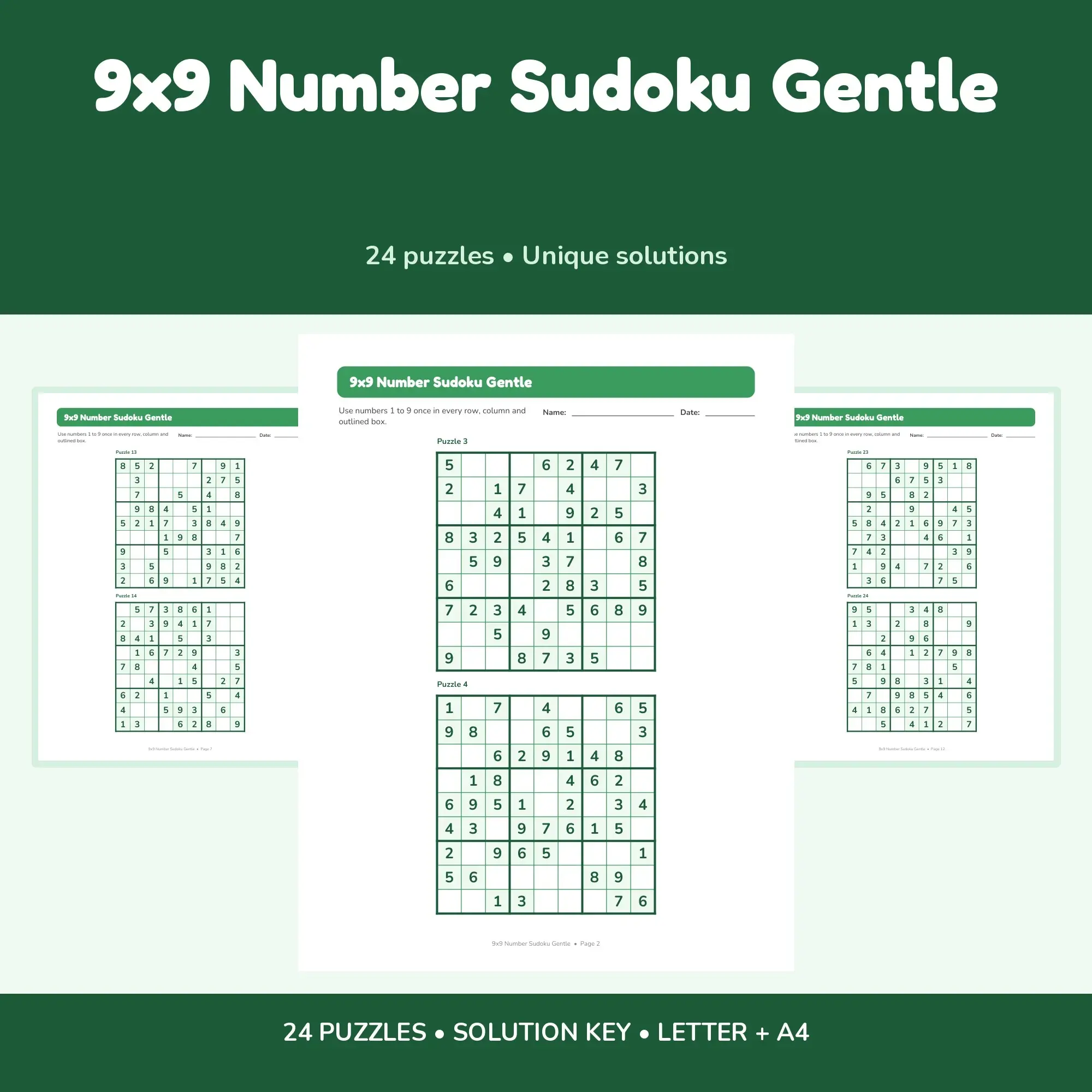 9x9 Number Sudoku Gentle - 24 Puzzles + Solutions, preview 1 of 2