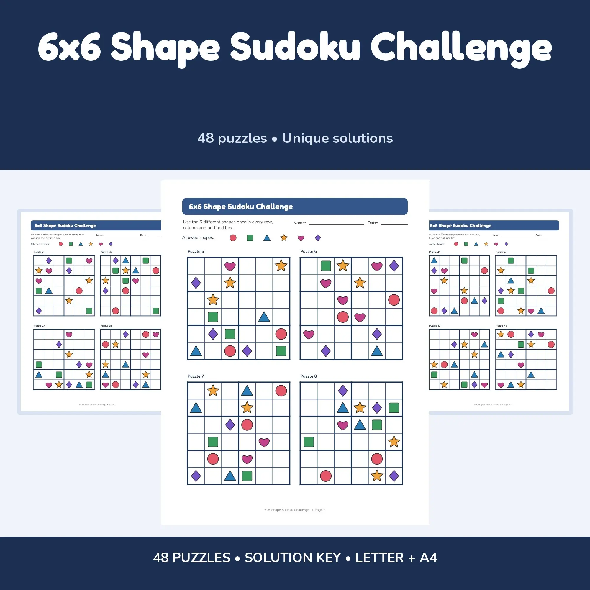 6x6 Shape Sudoku Challenge - 48 Puzzles + Solutions preview