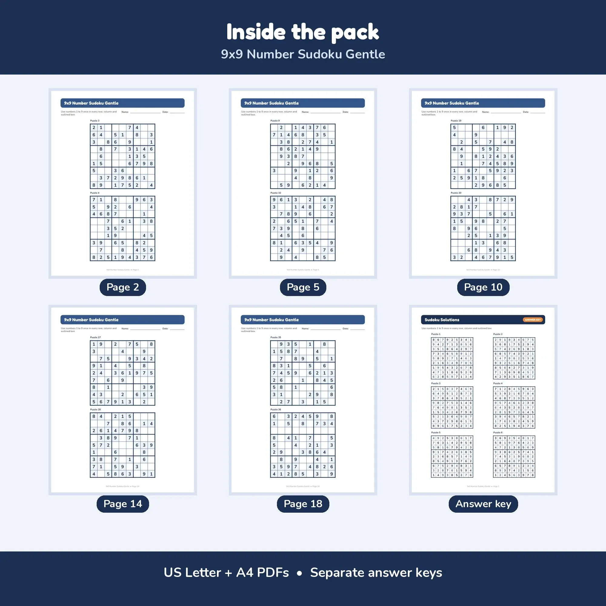 9x9 Number Sudoku Gentle - 36 Puzzles + Solutions, preview 2 of 2