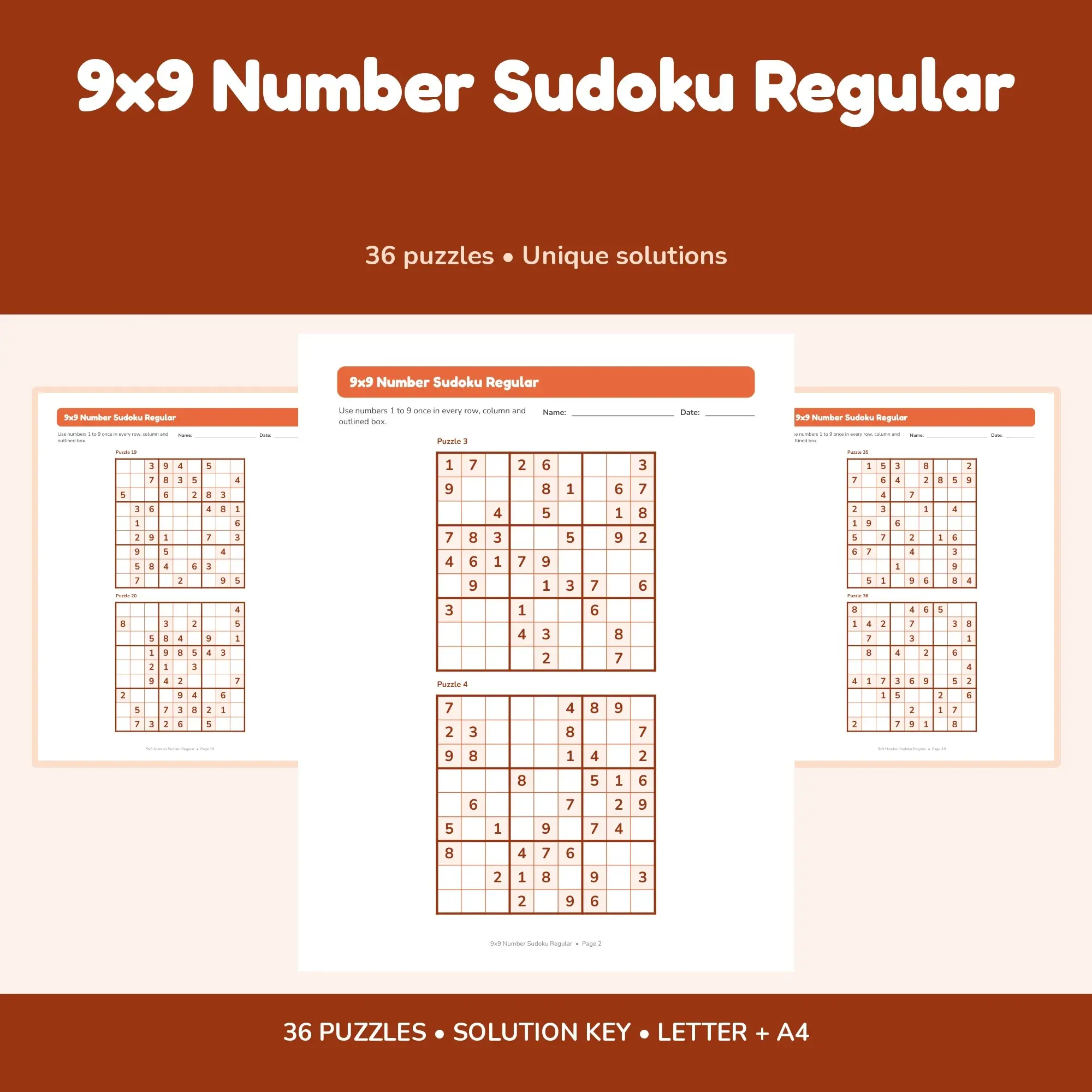 9x9 Number Sudoku Regular - 36 Puzzles + Solutions preview