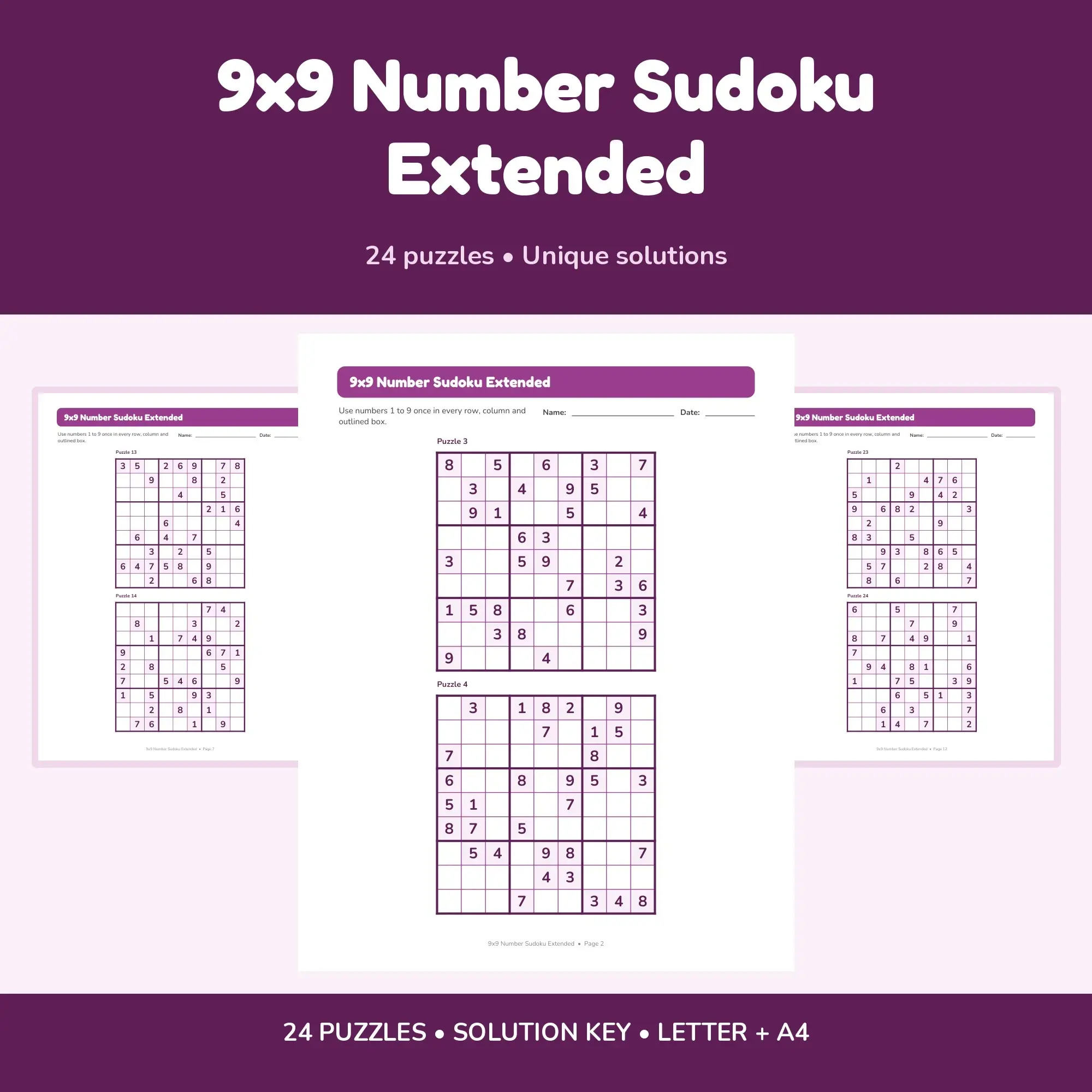 9x9 Number Sudoku Extended - 24 Puzzles + Solutions preview