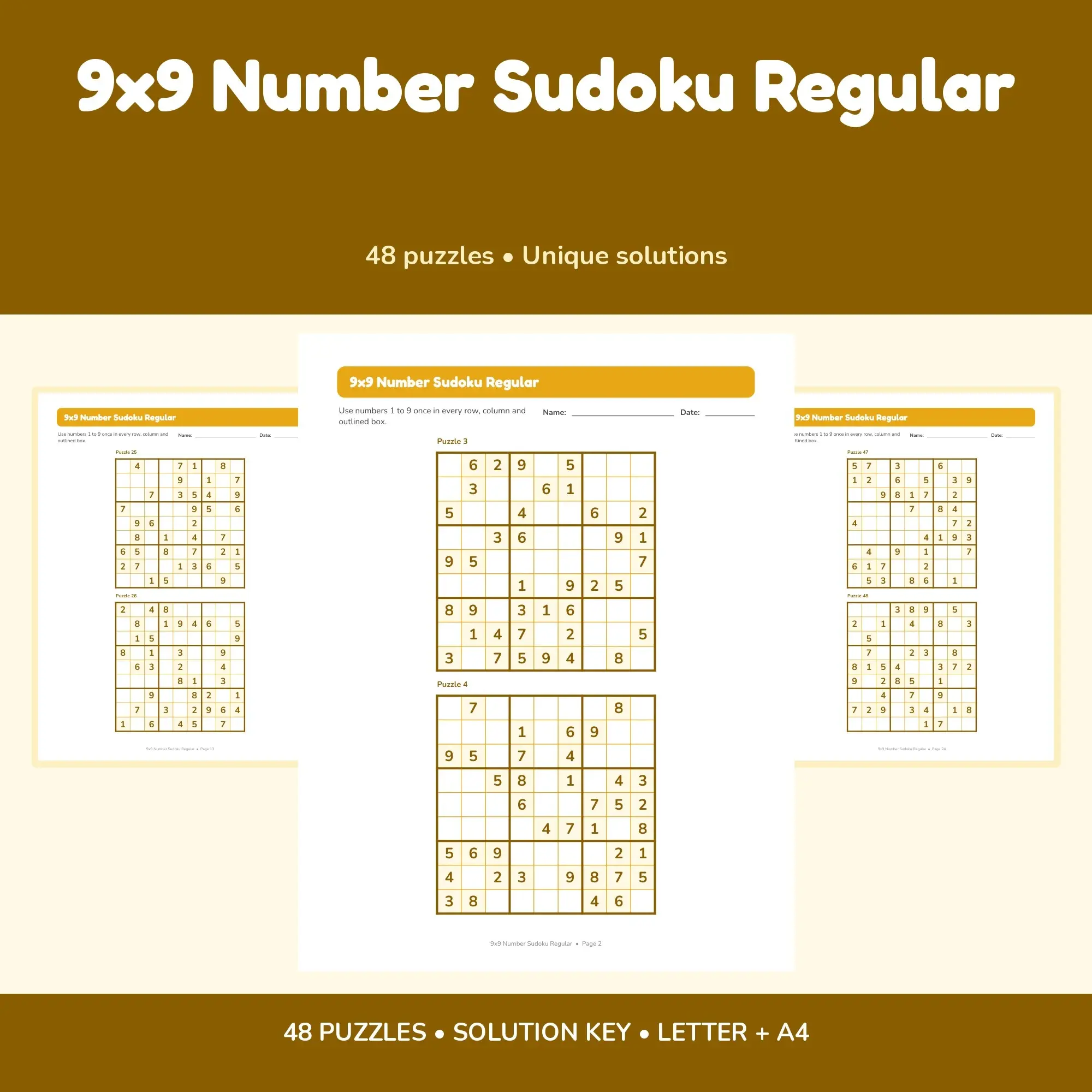9x9 Number Sudoku Regular - 48 Puzzles + Solutions preview