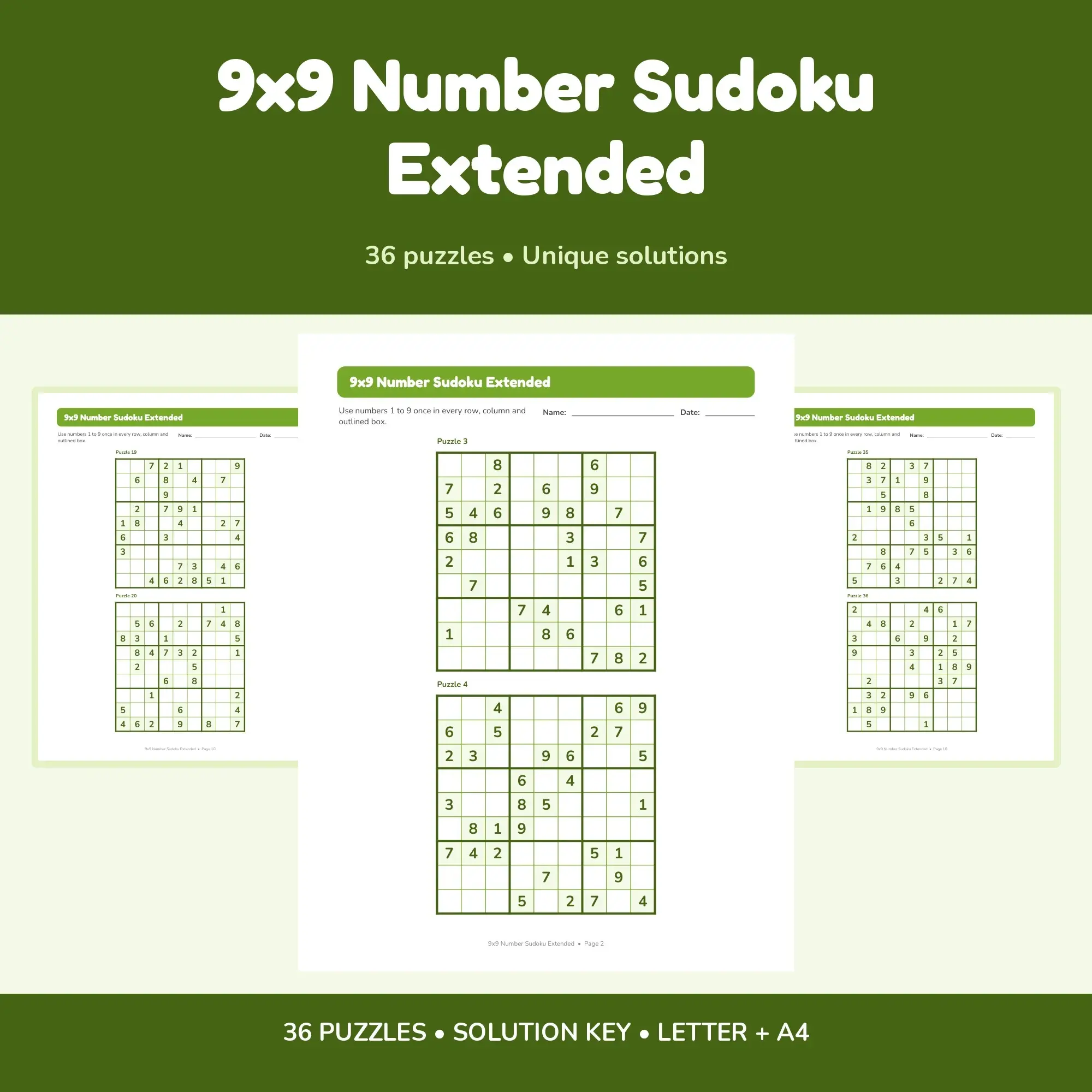 9x9 Number Sudoku Extended - 36 Puzzles + Solutions preview