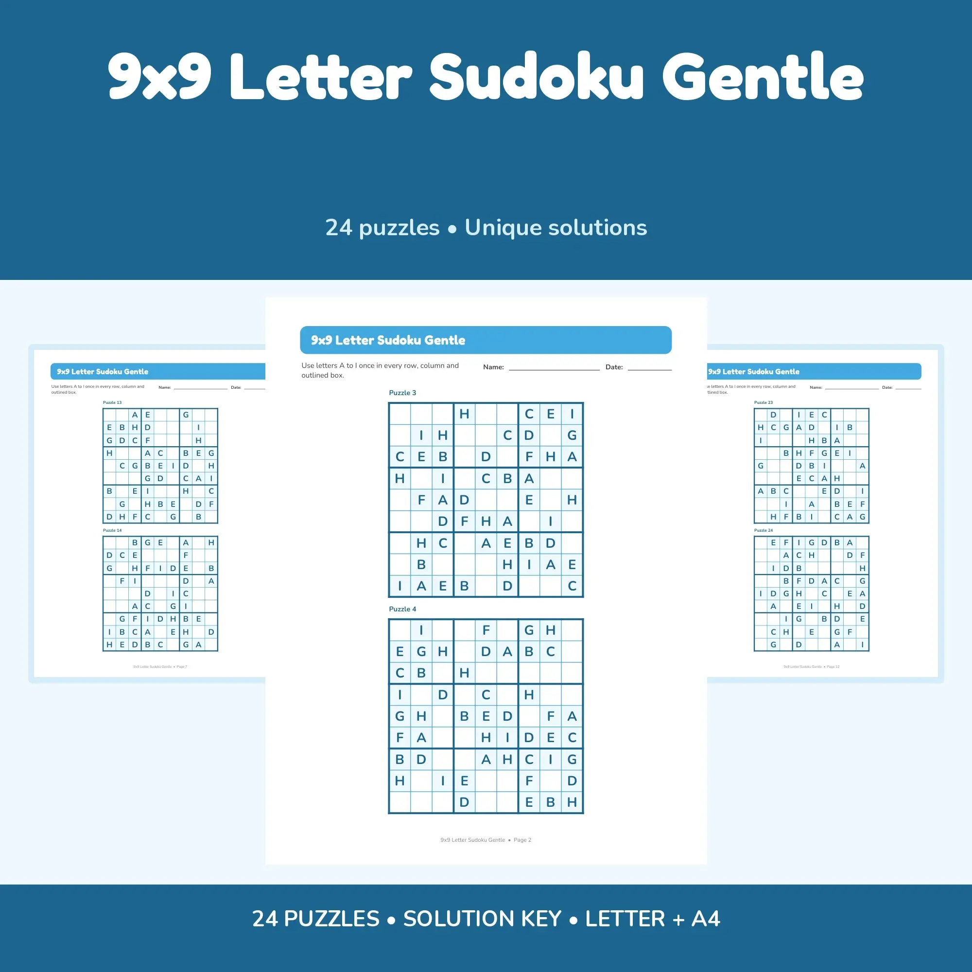 9x9 Letter Sudoku Gentle - 24 Puzzles + Solutions preview