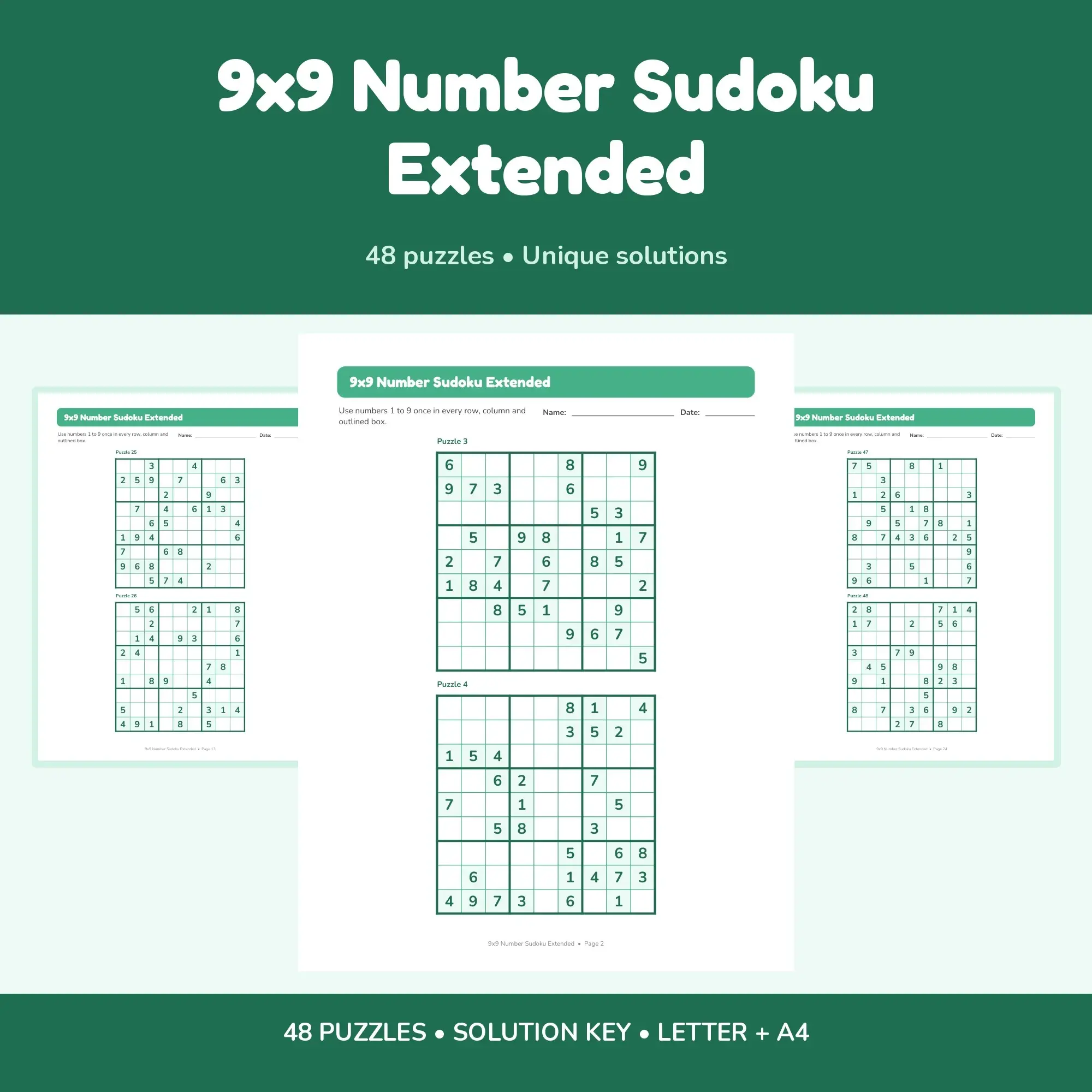 9x9 Number Sudoku Extended - 48 Puzzles + Solutions preview