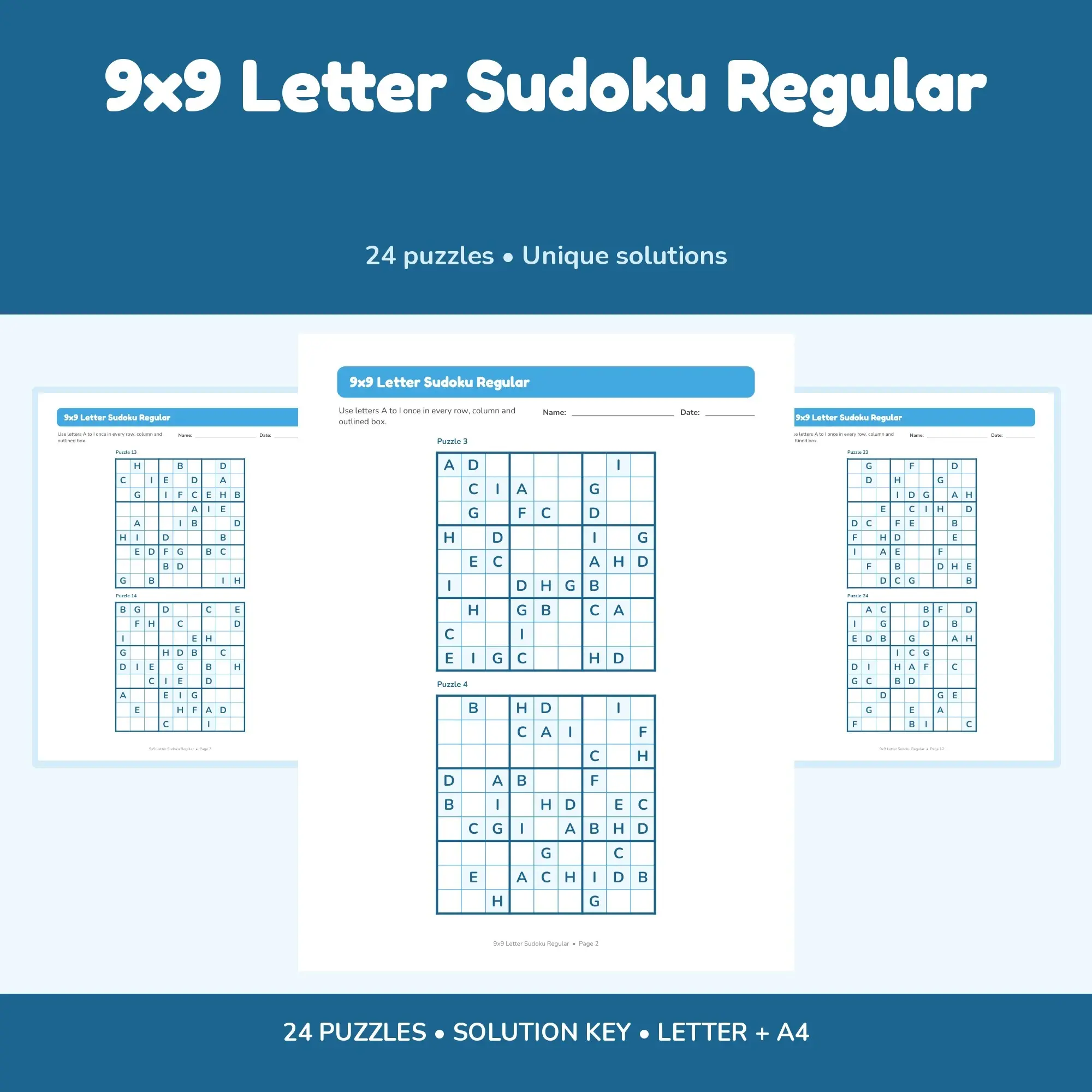 9x9 Letter Sudoku Regular - 24 Puzzles + Solutions preview